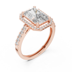 2.59 CT Radiant Cut Diamond Halo Engagement Ring with Pavé Band