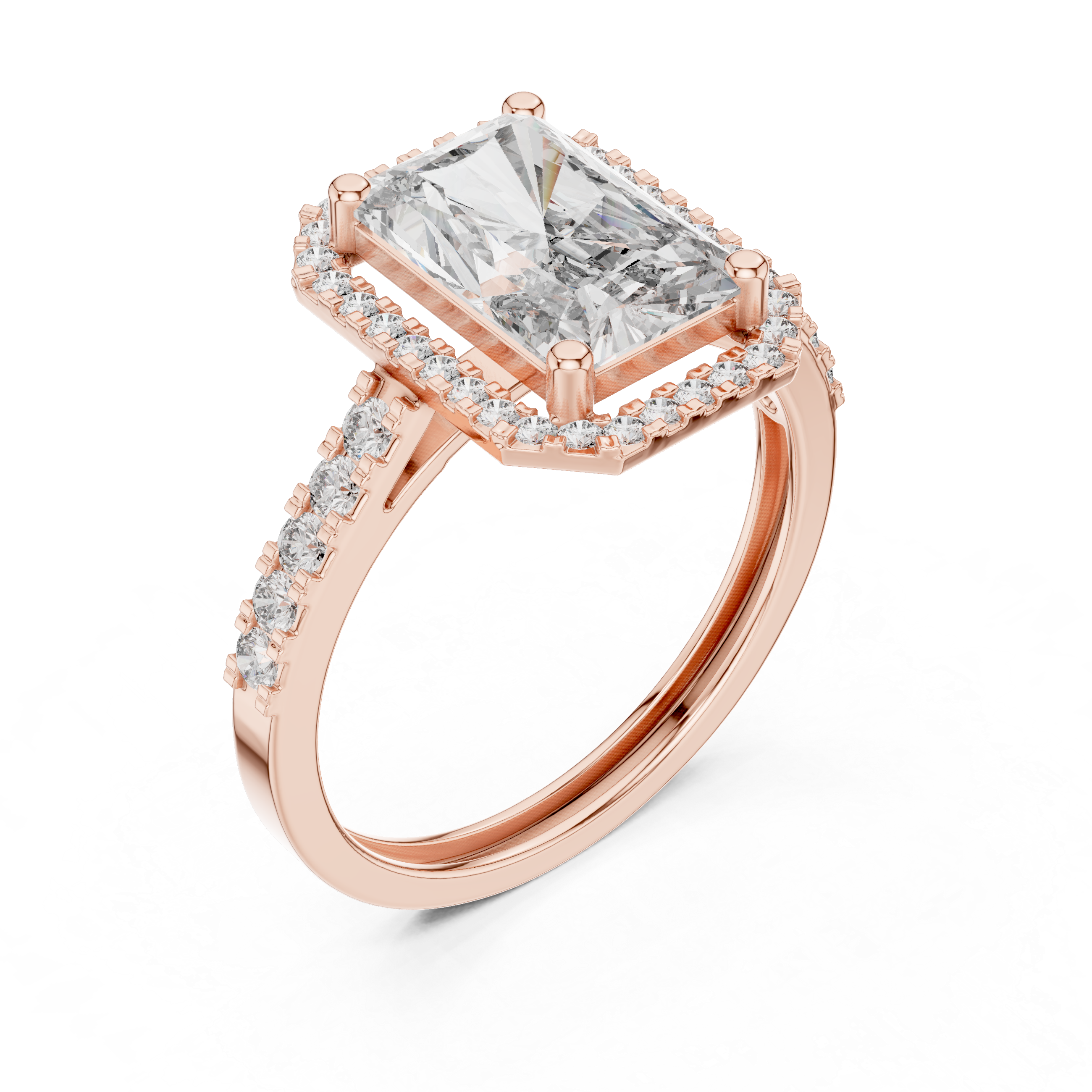 2.59 CT Radiant Cut Diamond Halo Engagement Ring with Pavé Band