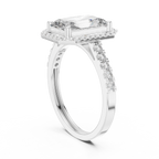 2.59 CT Radiant Cut Diamond Halo Engagement Ring with Pavé Band