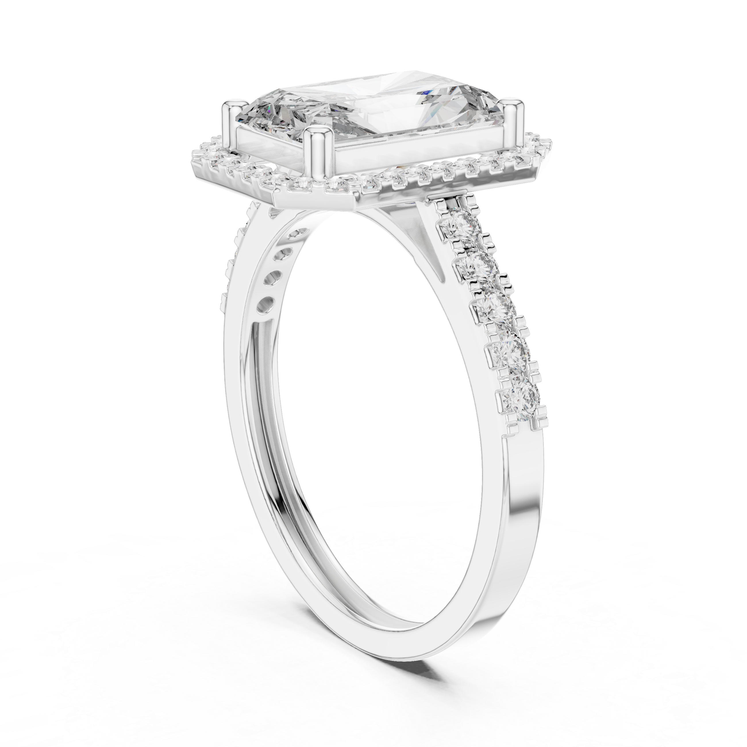 2.59 CT Radiant Cut Diamond Halo Engagement Ring with Pavé Band