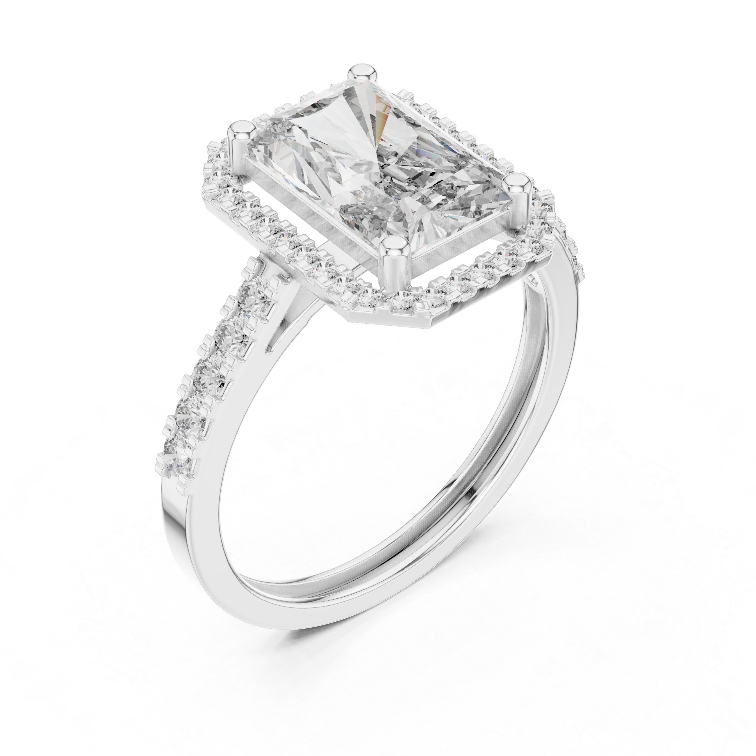 2.59 CT Radiant Cut Diamond Halo Engagement Ring with Pavé Band