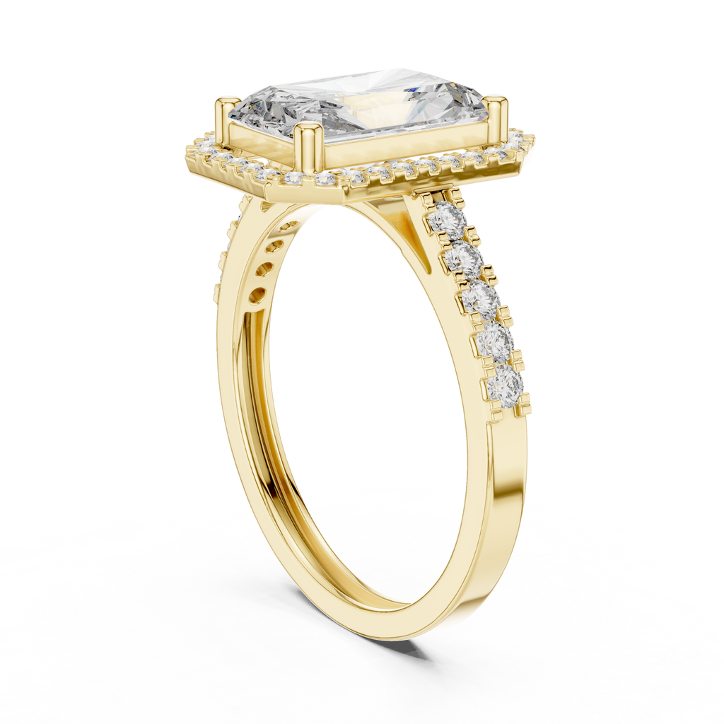 2.59 CT Radiant Cut Diamond Halo Engagement Ring with Pavé Band