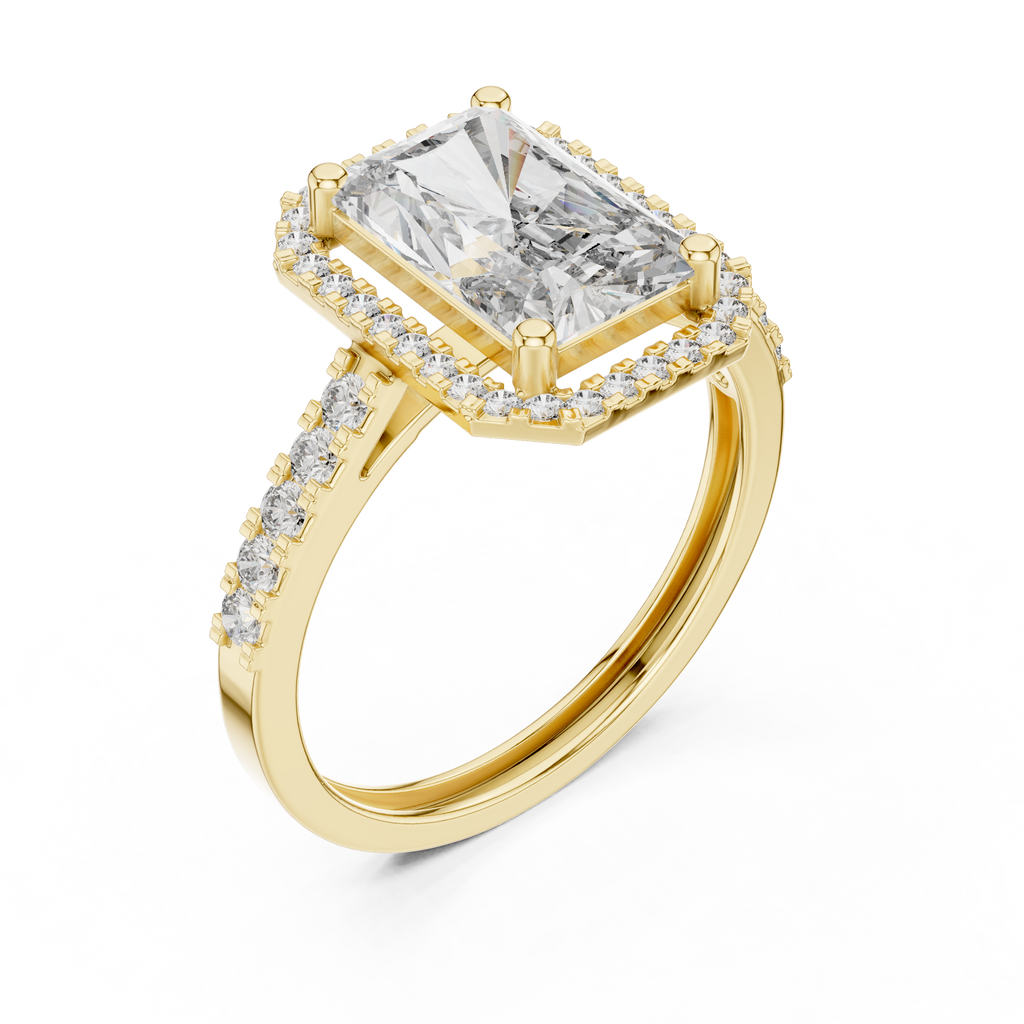 2.59 CT Radiant Cut Diamond Halo Engagement Ring with Pavé Band