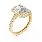 2.59 CT Radiant Cut Diamond Halo Engagement Ring with Pavé Band