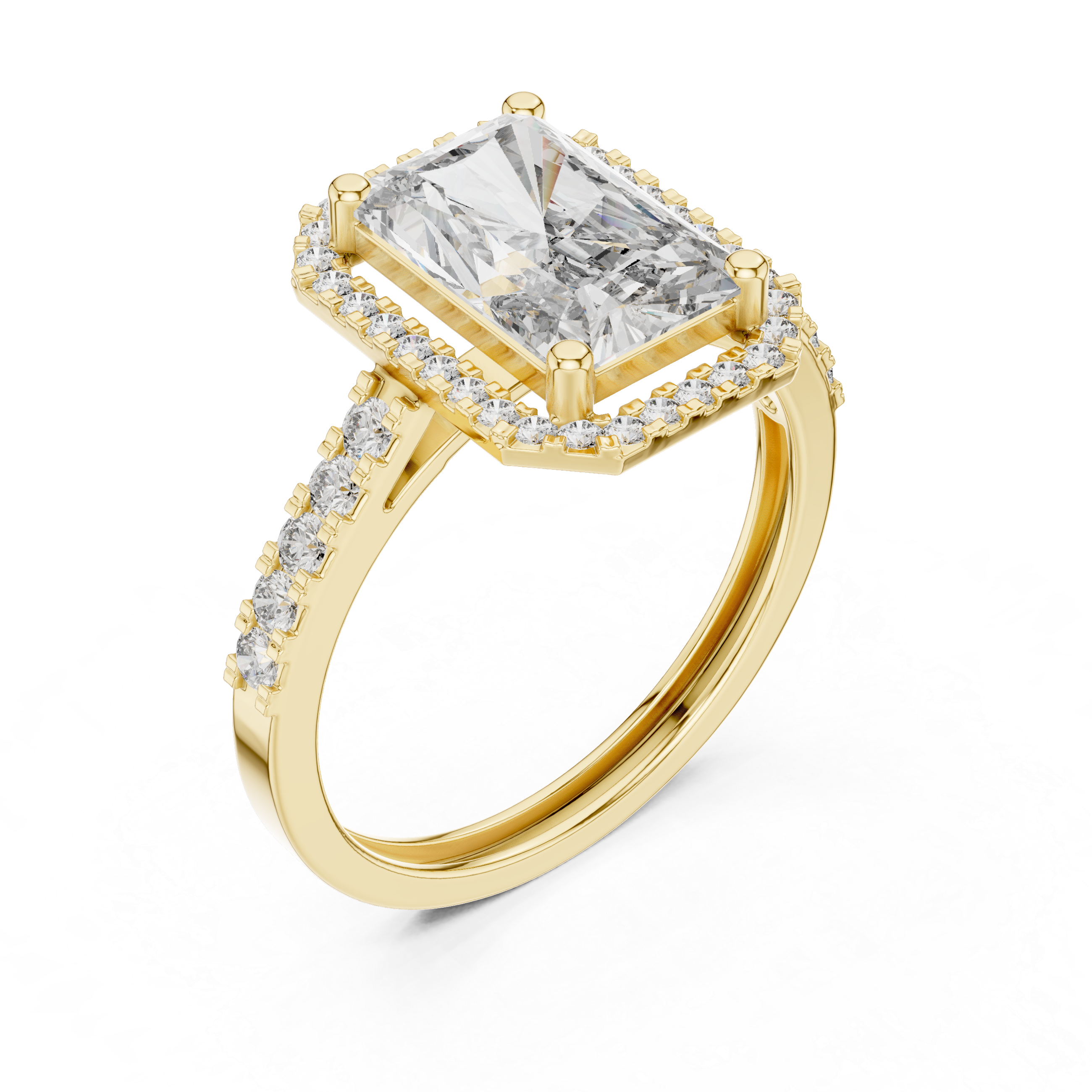 2.59 CT Radiant Cut Diamond Halo Engagement Ring with Pavé Band