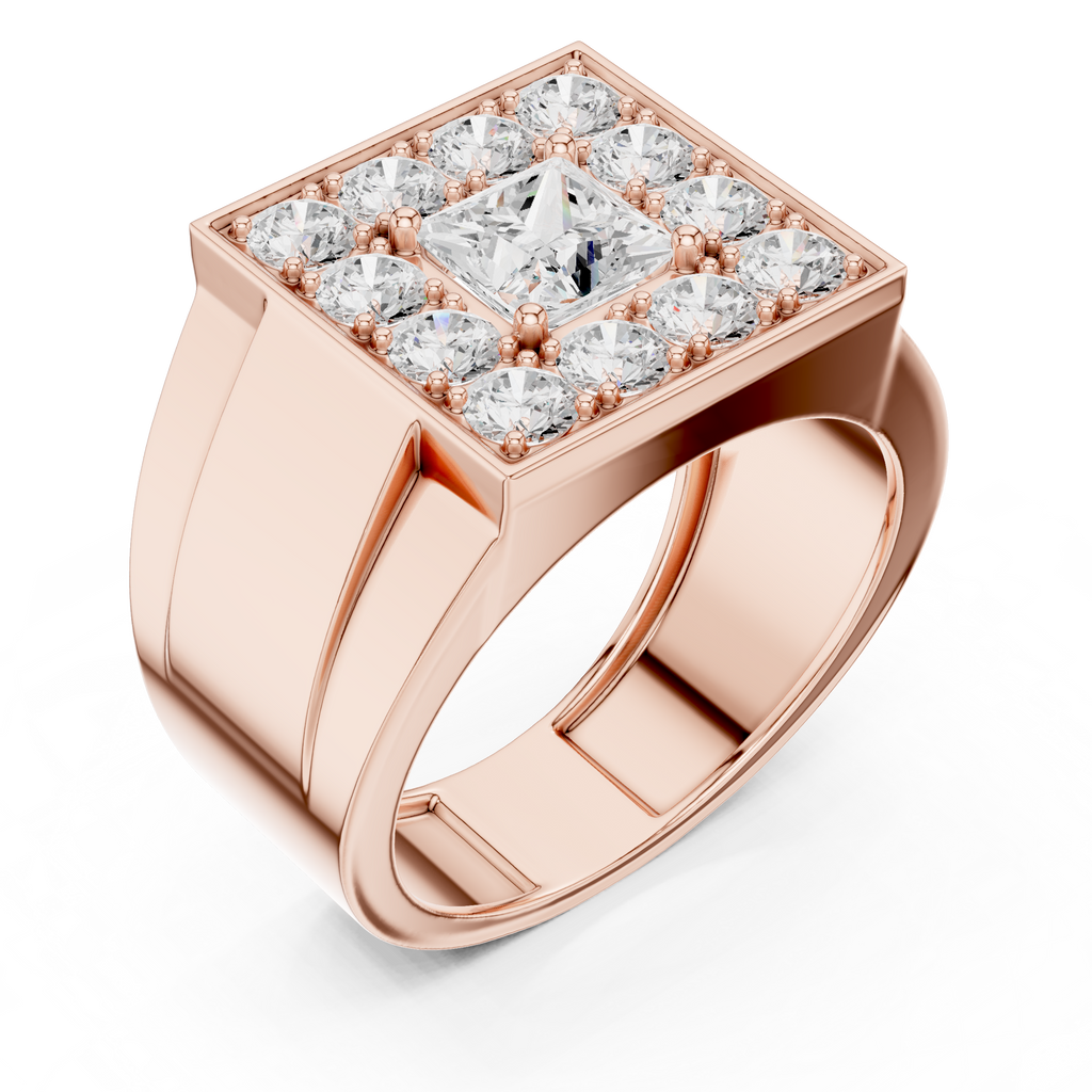 2.32 CT Princess Cut Halo Diamond Men's Ring