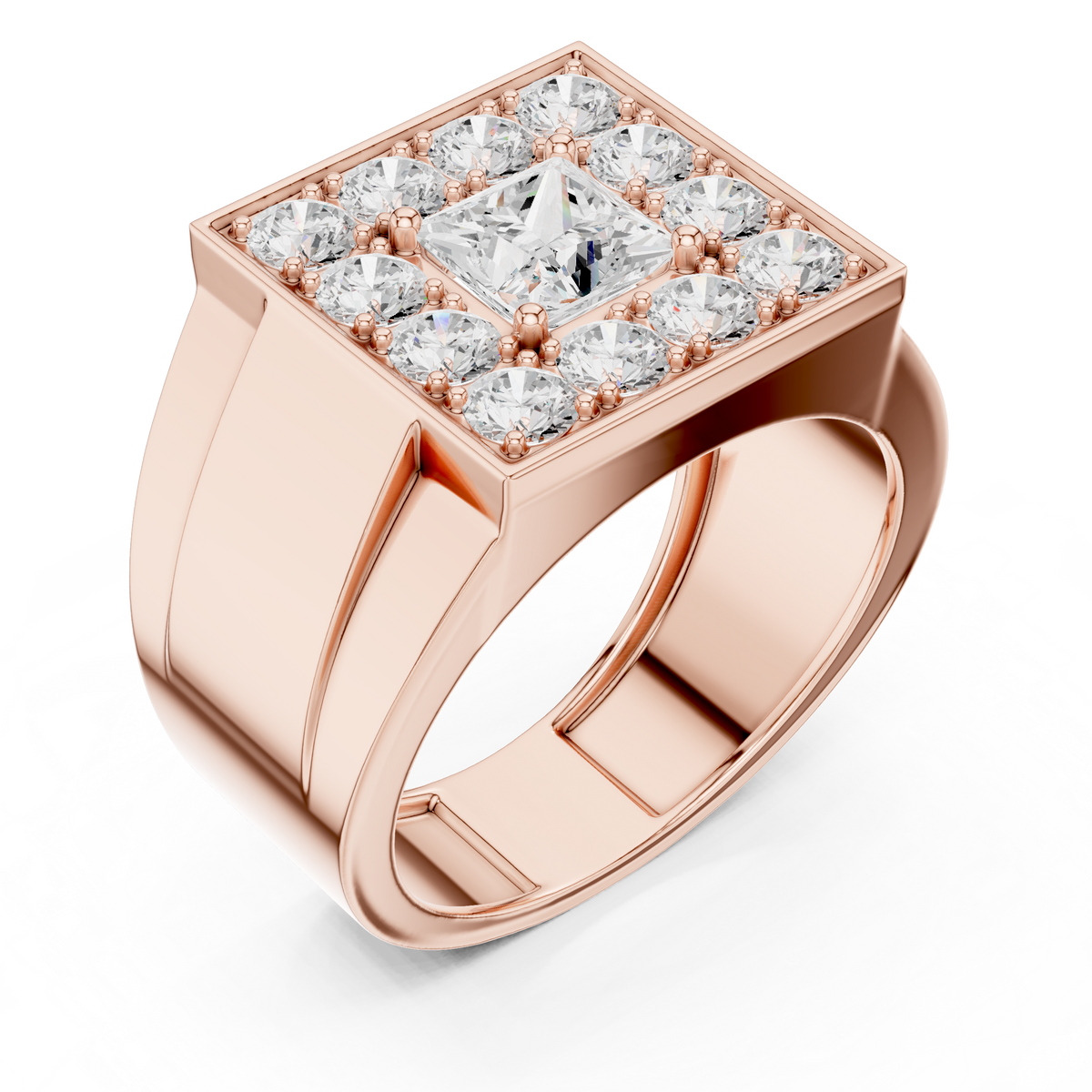Princess Cut Halo Diamond Men's Ring – view 7 of 12, lab grown diamond ring | Jewelix Atelier