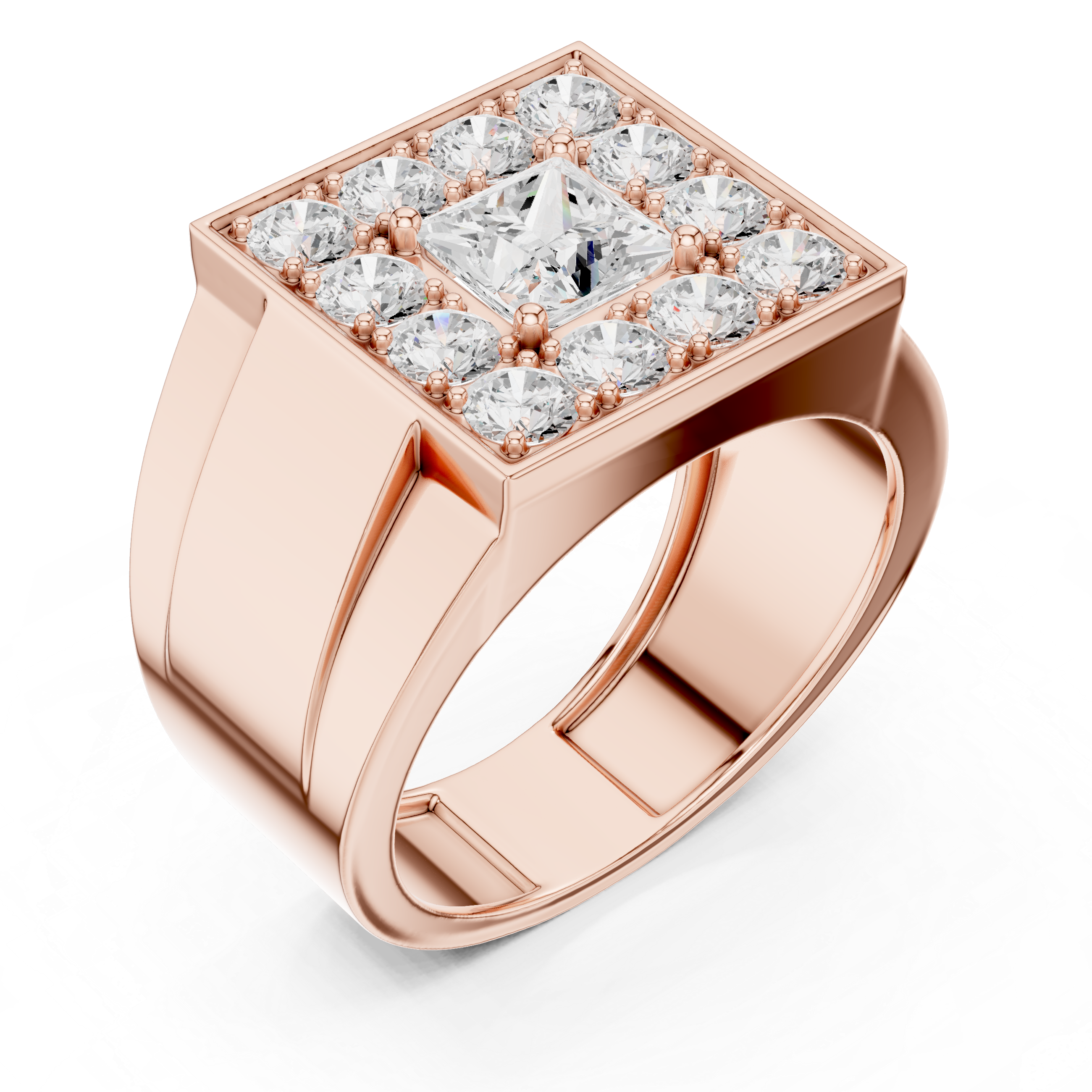 2.32 CT Princess Cut Halo Diamond Men's Ring