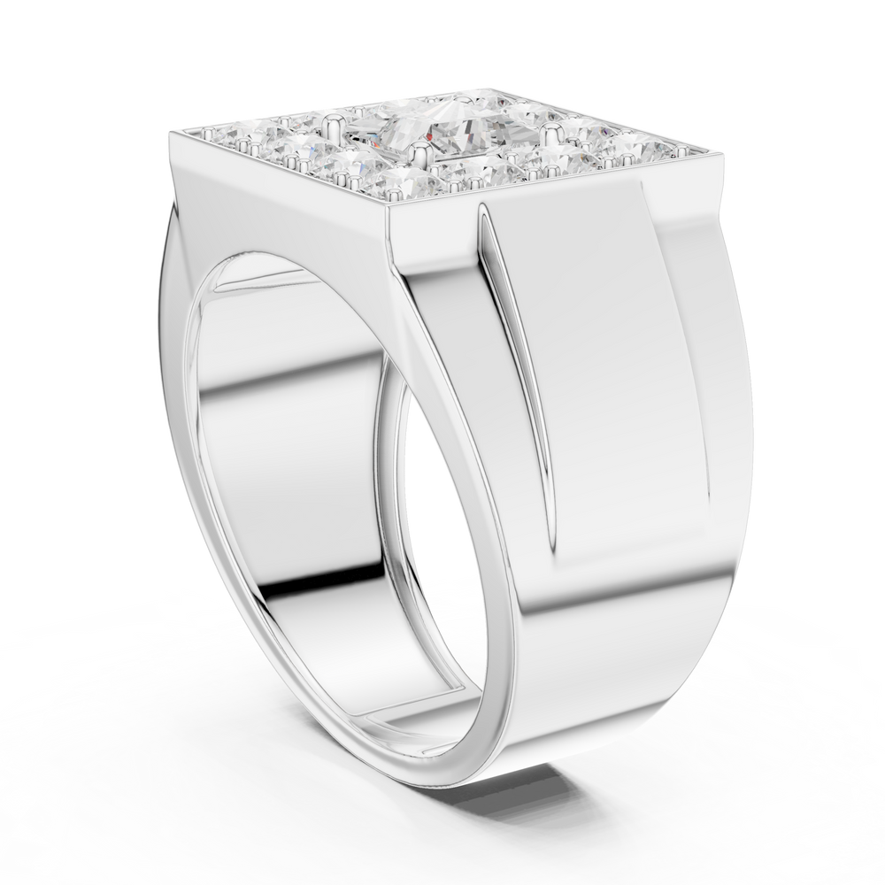 2.32 CT Princess Cut Halo Diamond Men's Ring