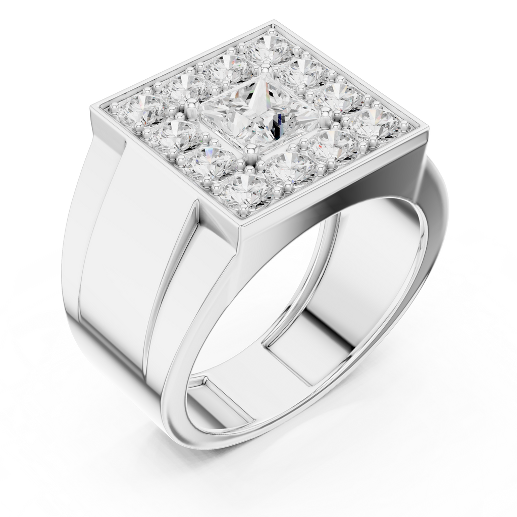 2.32 CT Princess Cut Halo Diamond Men's Ring