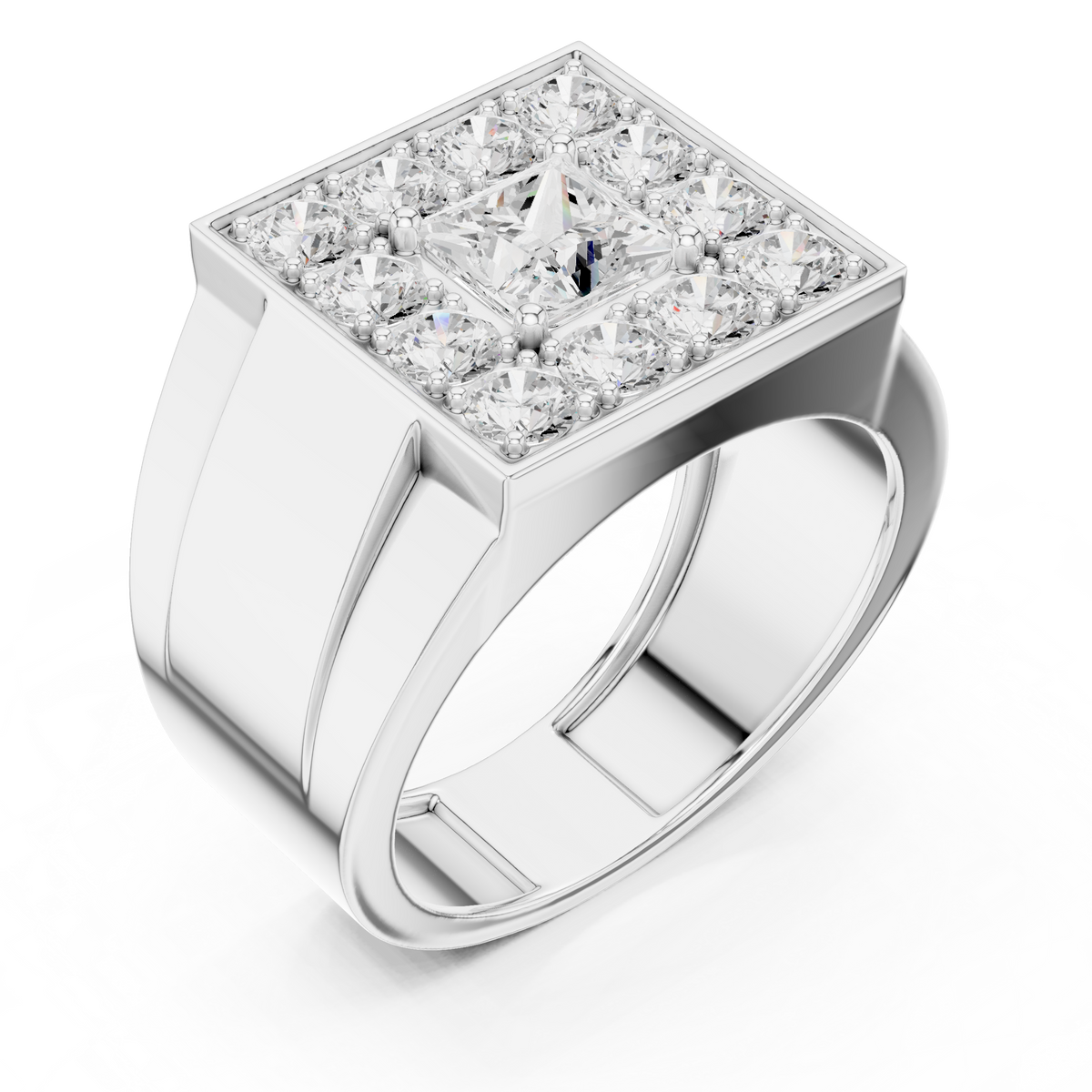 Princess Cut Halo Diamond Men's Ring – view 3 of 12, lab grown diamond ring | Jewelix Atelier