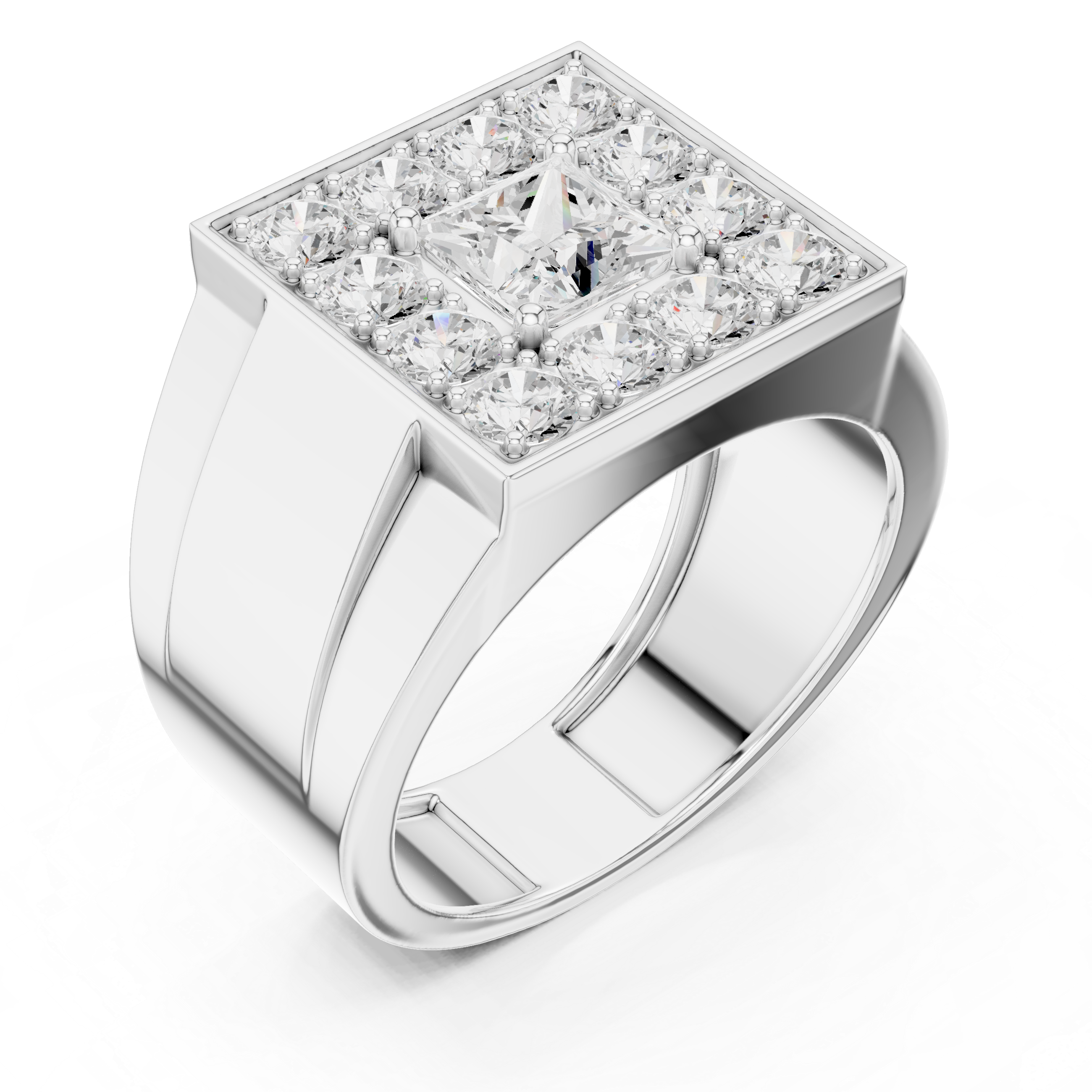 2.32 CT Princess Cut Halo Diamond Men's Ring