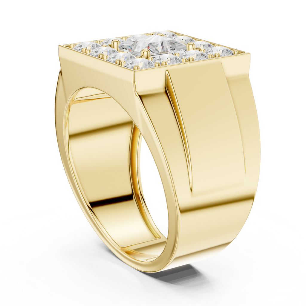 2.32 CT Princess Cut Halo Diamond Men's Ring