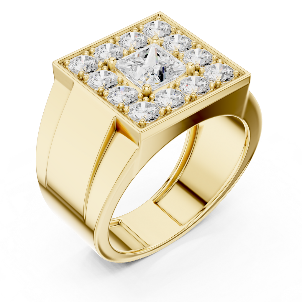 2.32 CT Princess Cut Halo Diamond Men's Ring