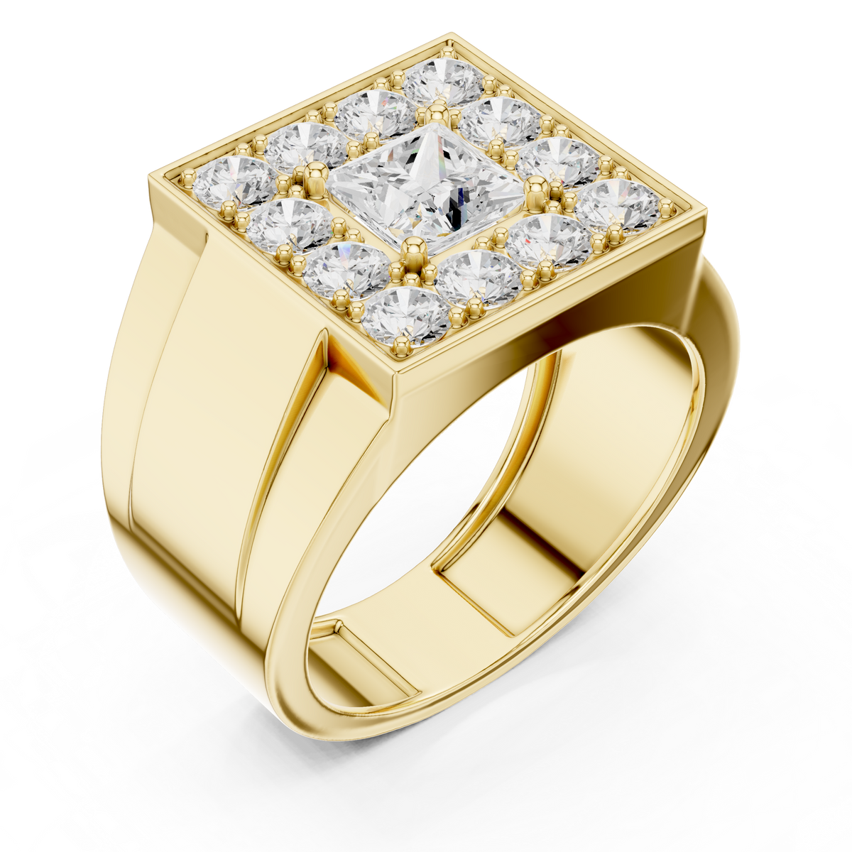 Princess Cut Halo Diamond Men's Ring – view 11 of 12, lab grown diamond ring | Jewelix Atelier
