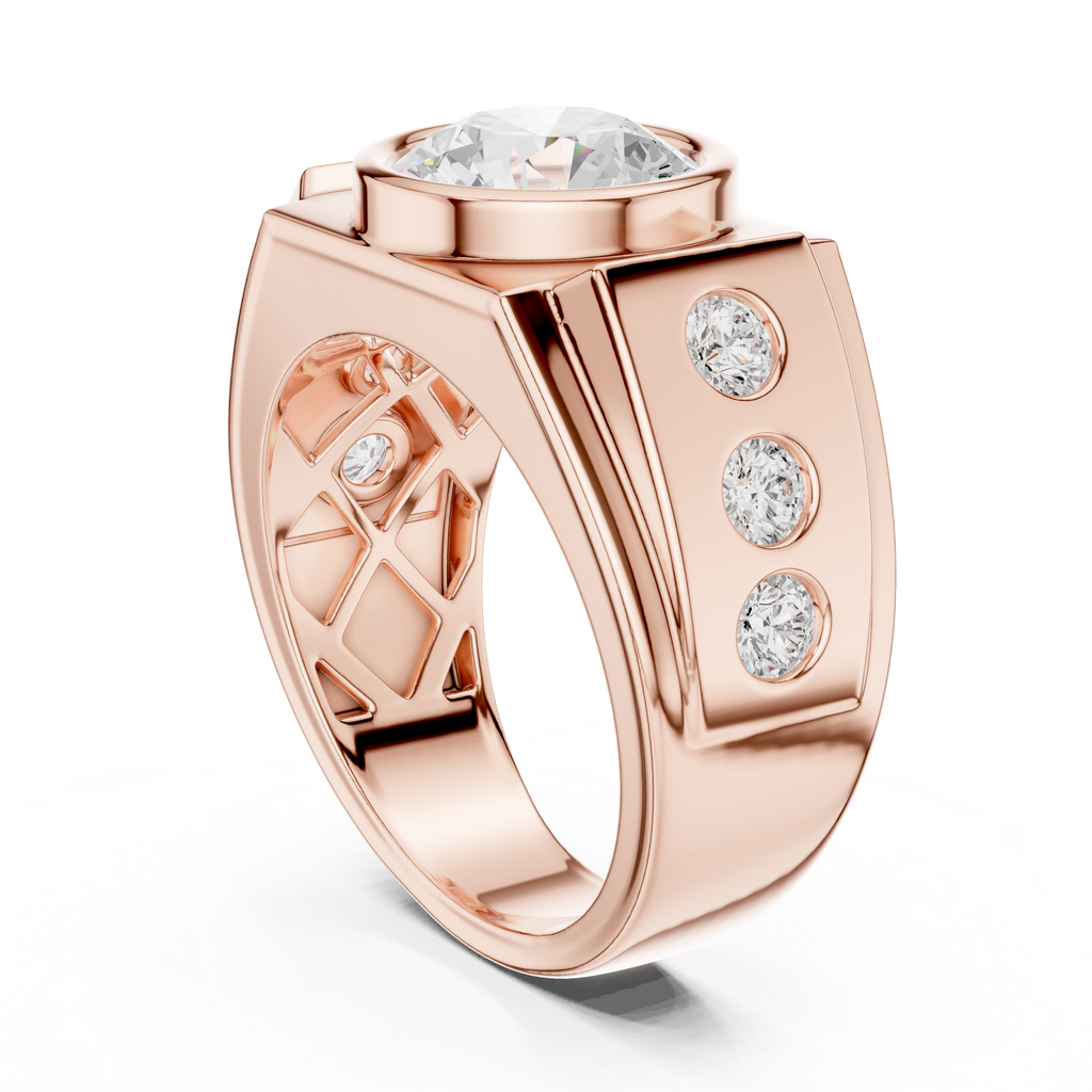 3.66 CT Round Cut Bezel Set Diamond Men's Ring