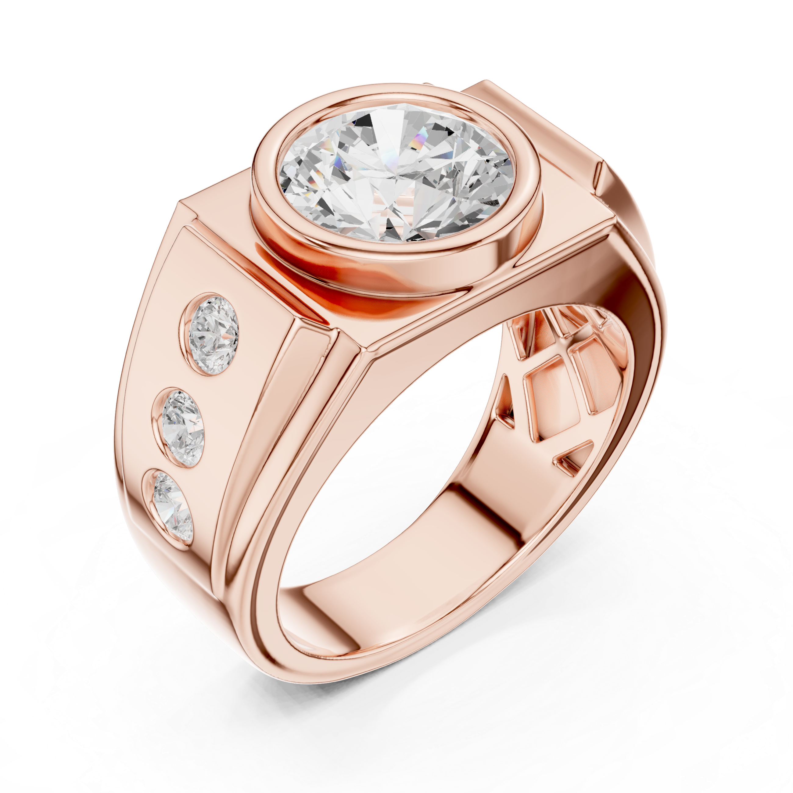 3.66 CT Round Cut Bezel Set Diamond Men's Ring