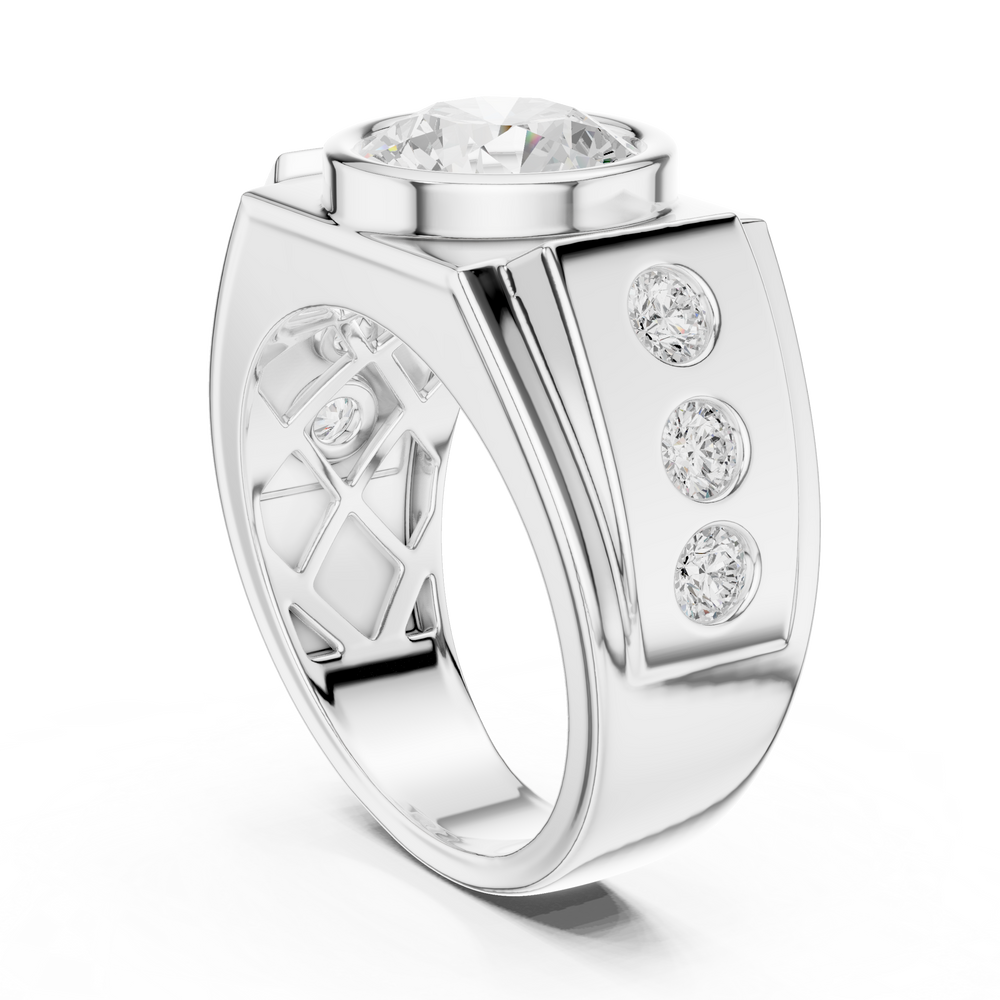 3.66 CT Round Cut Bezel Set Diamond Men's Ring