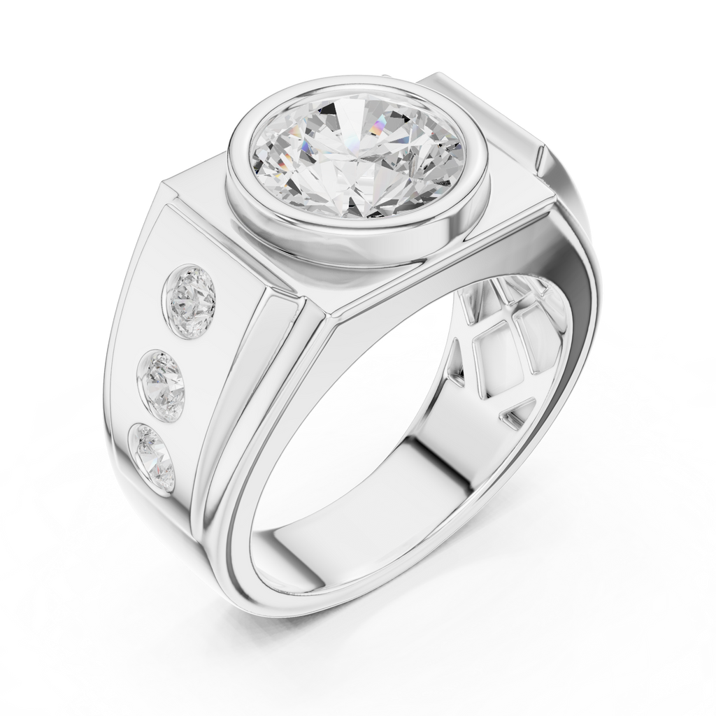 3.66 CT Round Cut Bezel Set Diamond Men's Ring