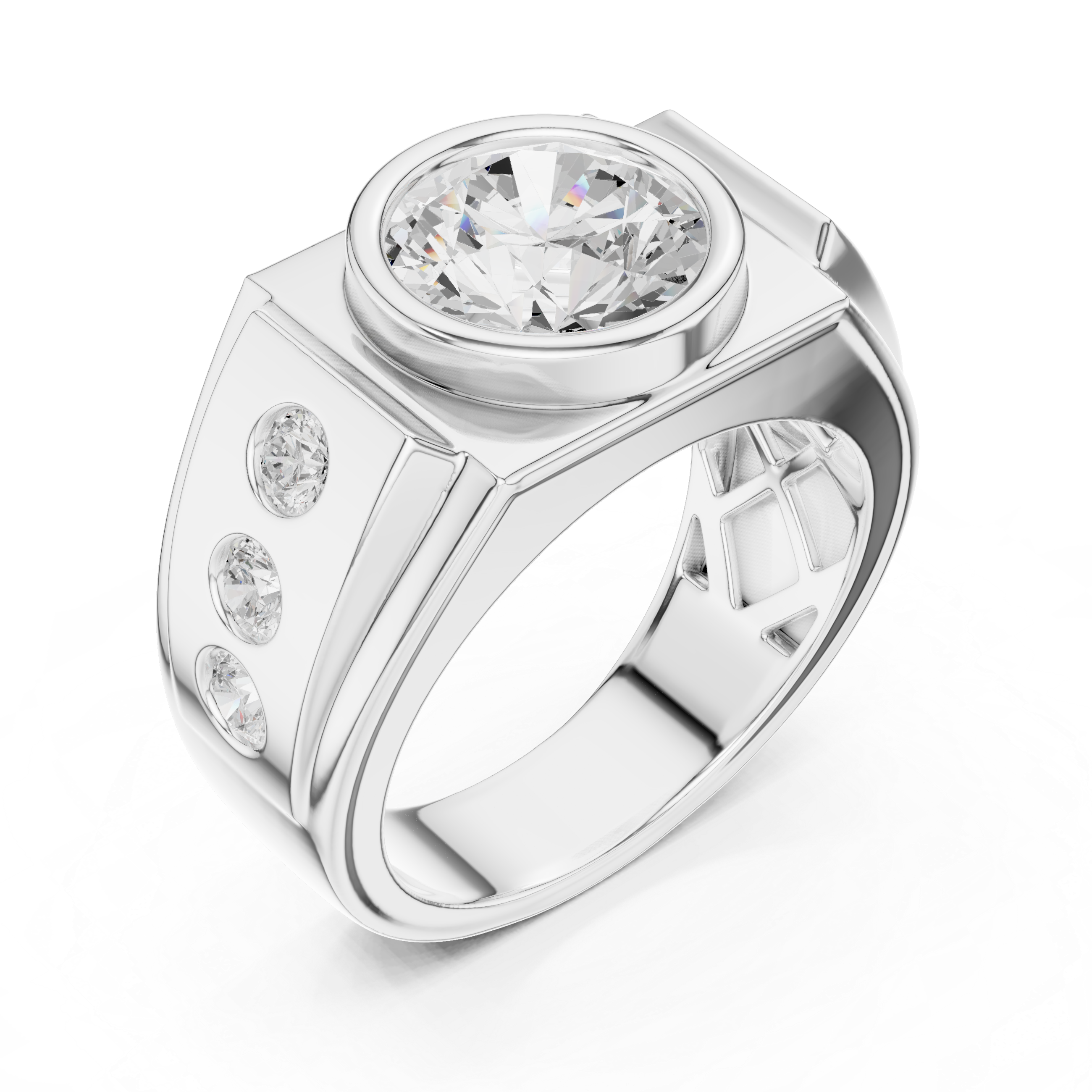 3.66 CT Round Cut Bezel Set Diamond Men's Ring