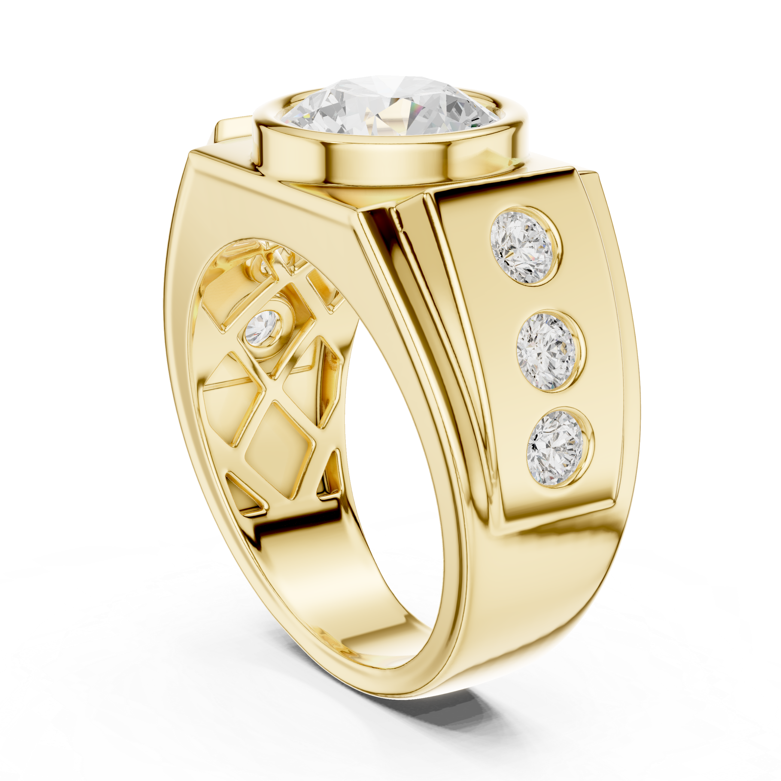 3.66 CT Round Cut Bezel Set Diamond Men's Ring