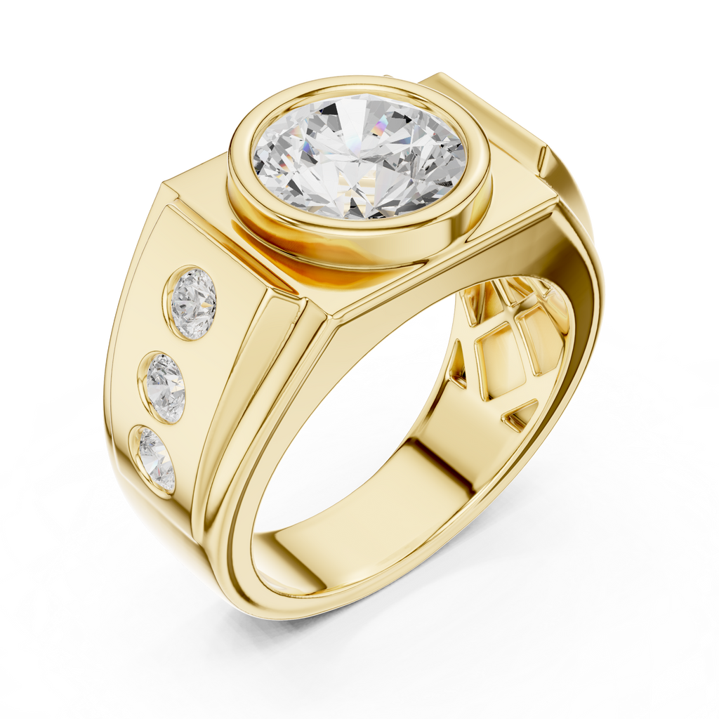 3.66 CT Round Cut Bezel Set Diamond Men's Ring