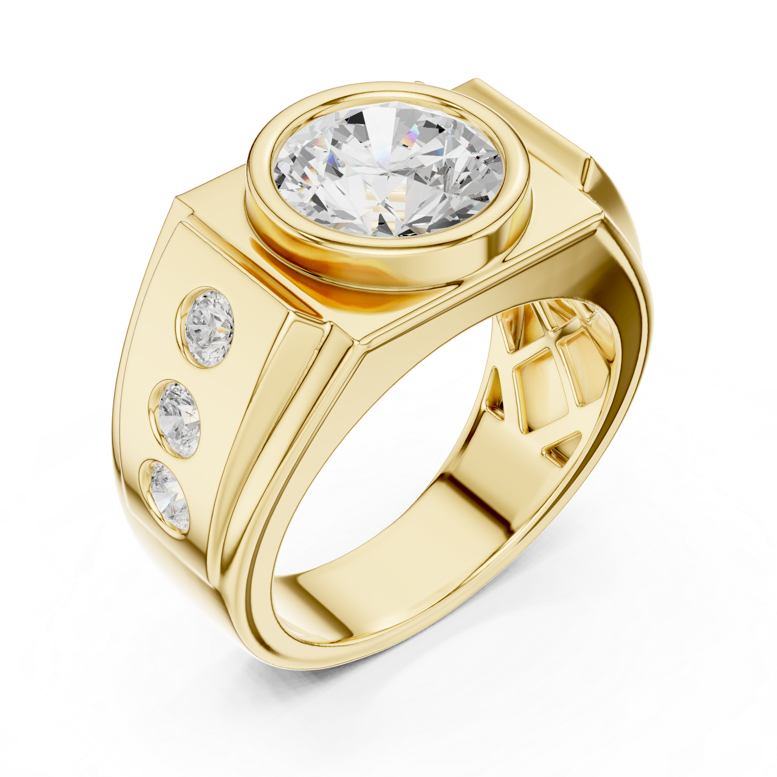 3.66 CT Round Cut Bezel Set Diamond Men's Ring