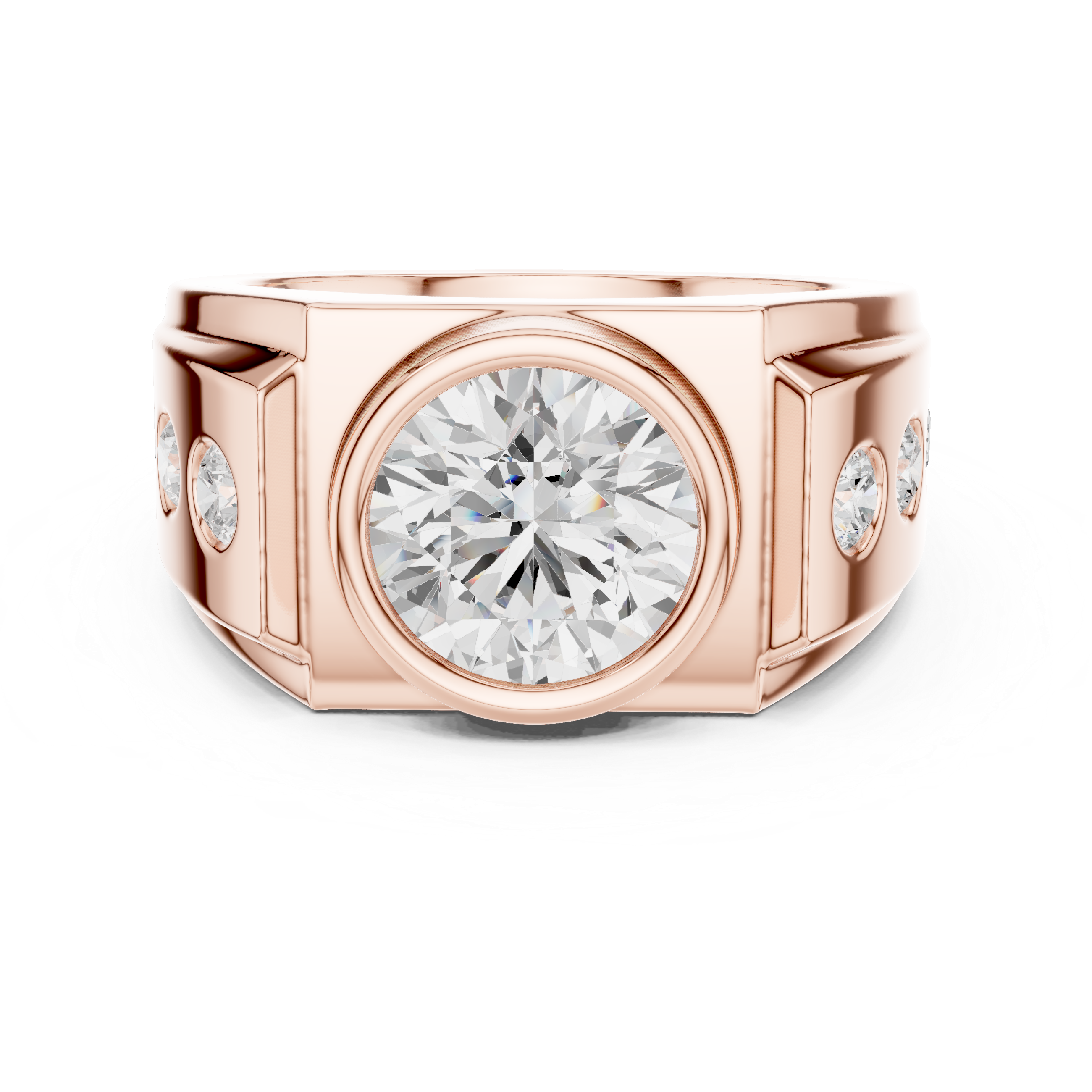 3.66 CT Round Cut Bezel Set Diamond Men's Ring
