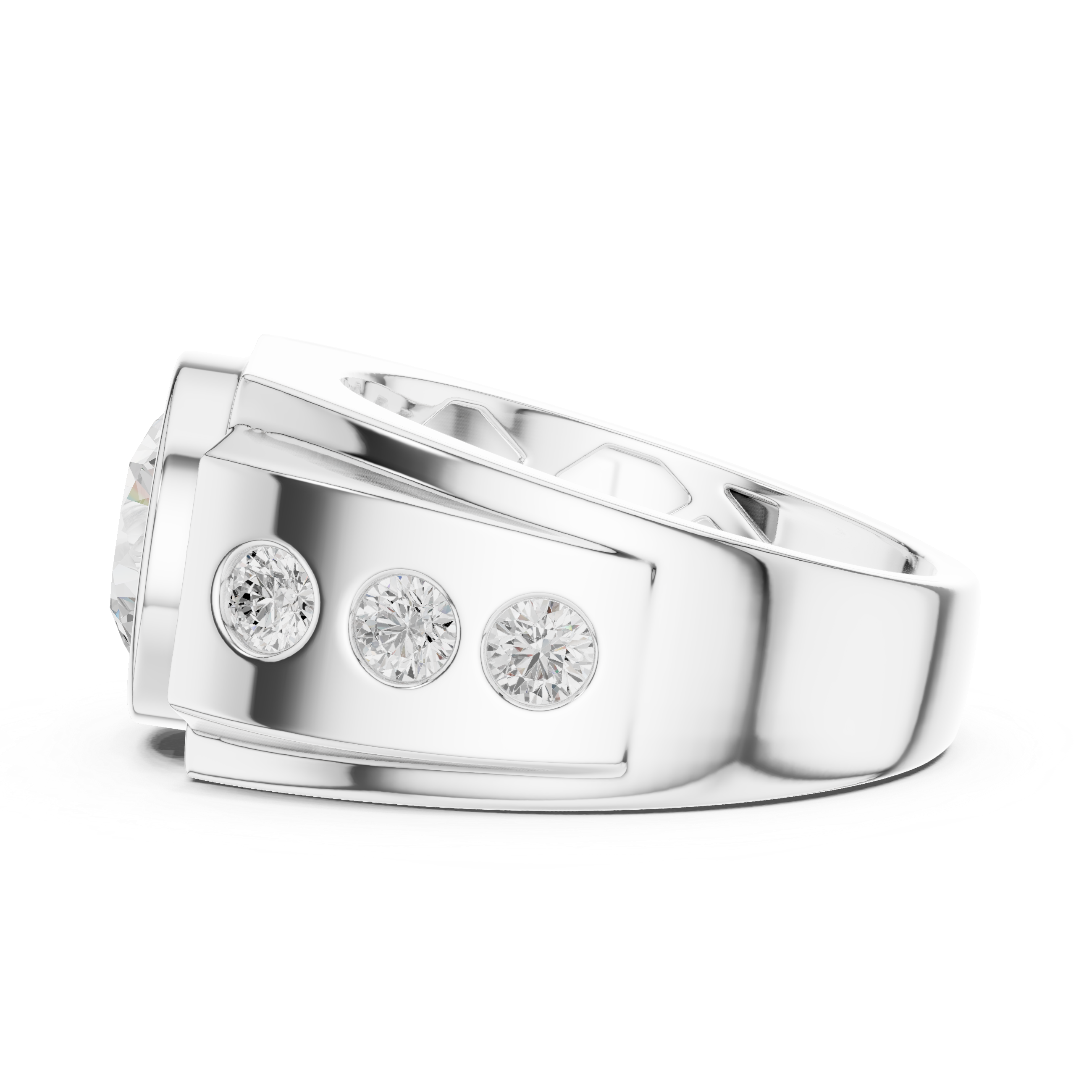 3.66 CT Round Cut Bezel Set Diamond Men's Ring