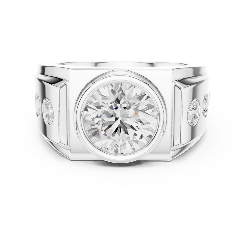 3.66 CT Round Cut Bezel Set Diamond Men's Ring