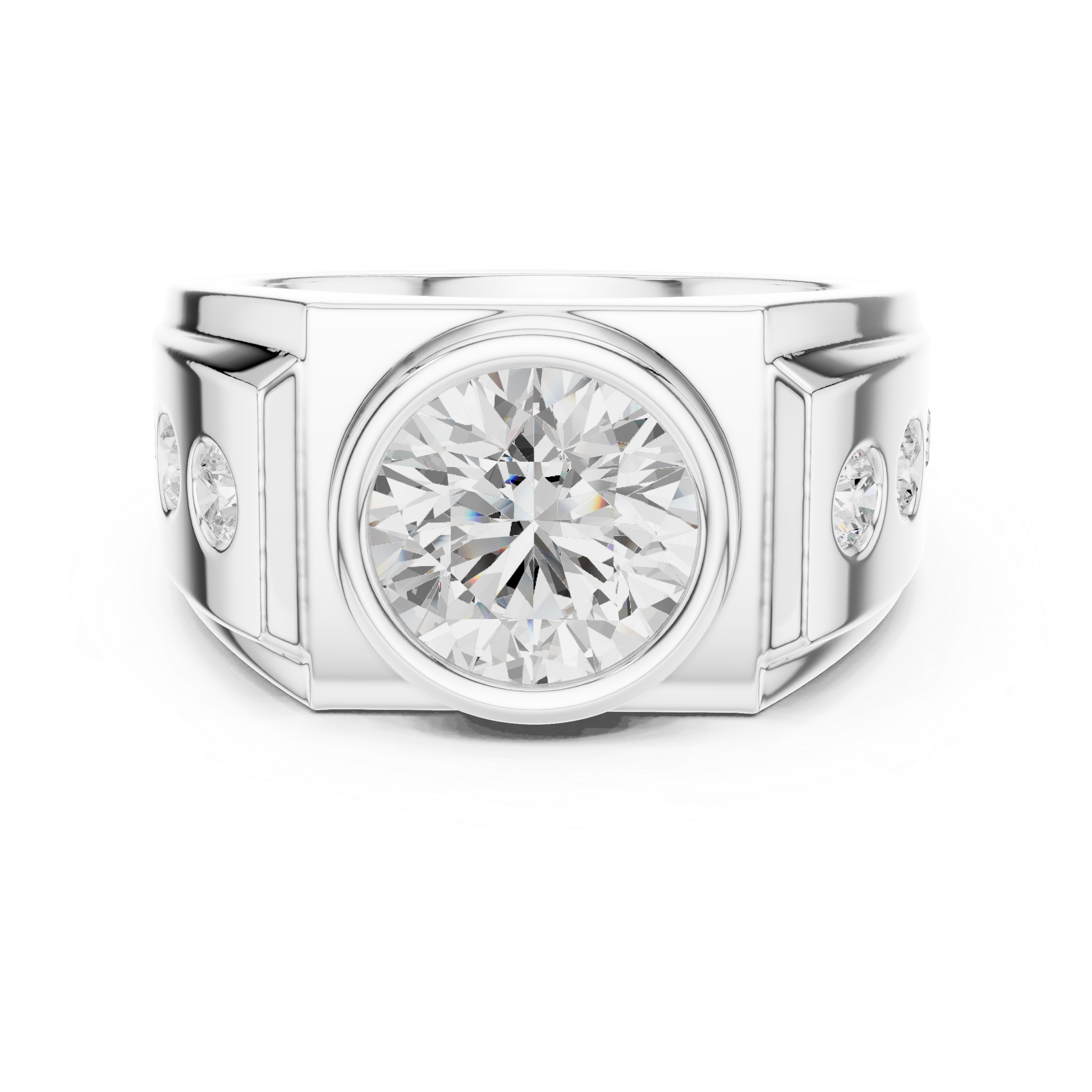 3.66 CT Round Cut Bezel Set Diamond Men's Ring