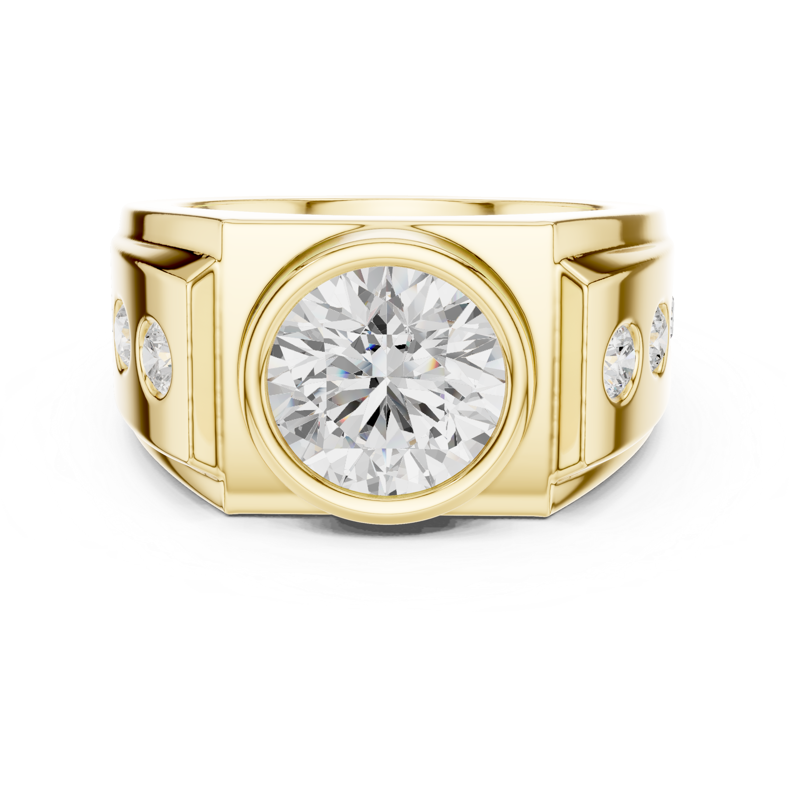 3.66 CT Round Cut Bezel Set Diamond Men's Ring