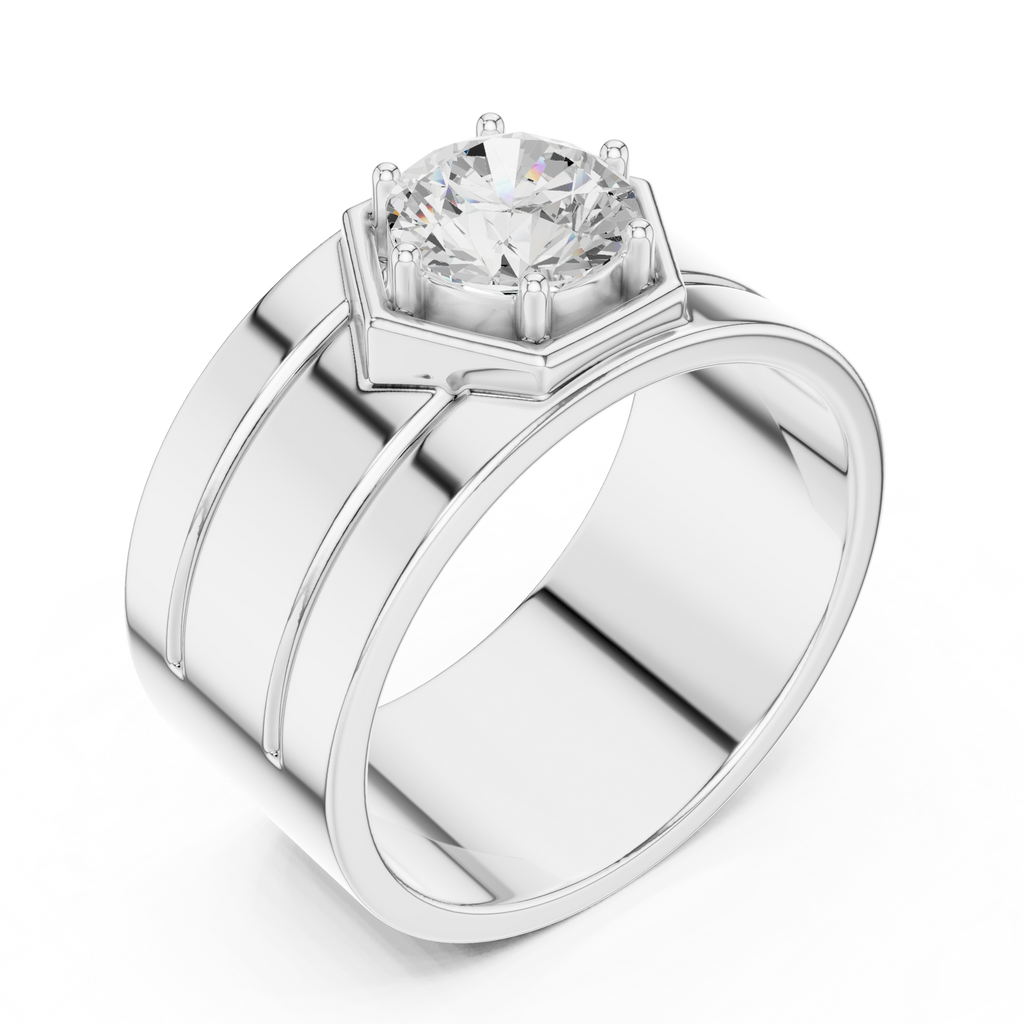1.42 CT Round Cut Hexagon Halo Men's Diamond Ring