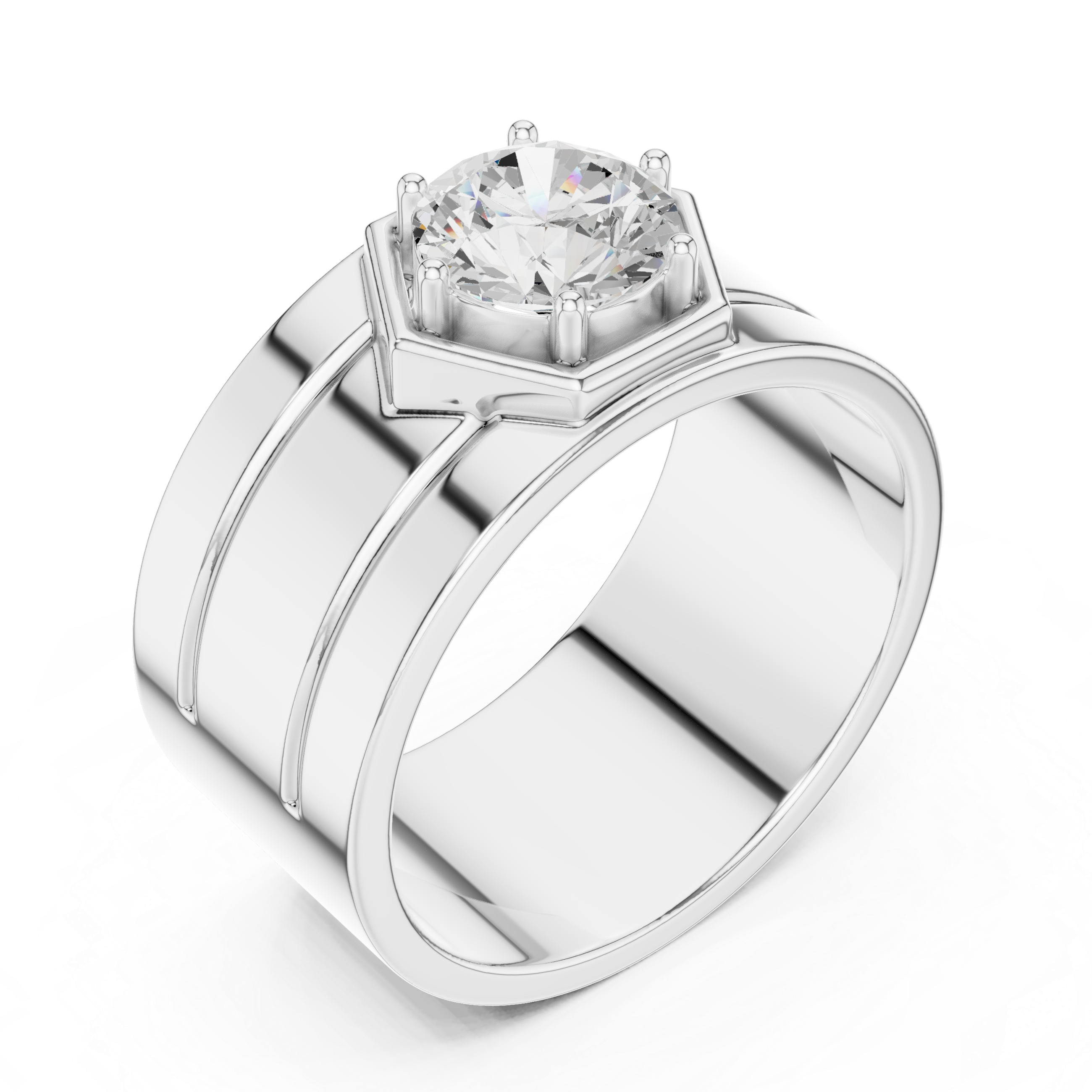 1.42 CT Round Cut Hexagon Halo Men's Diamond Ring