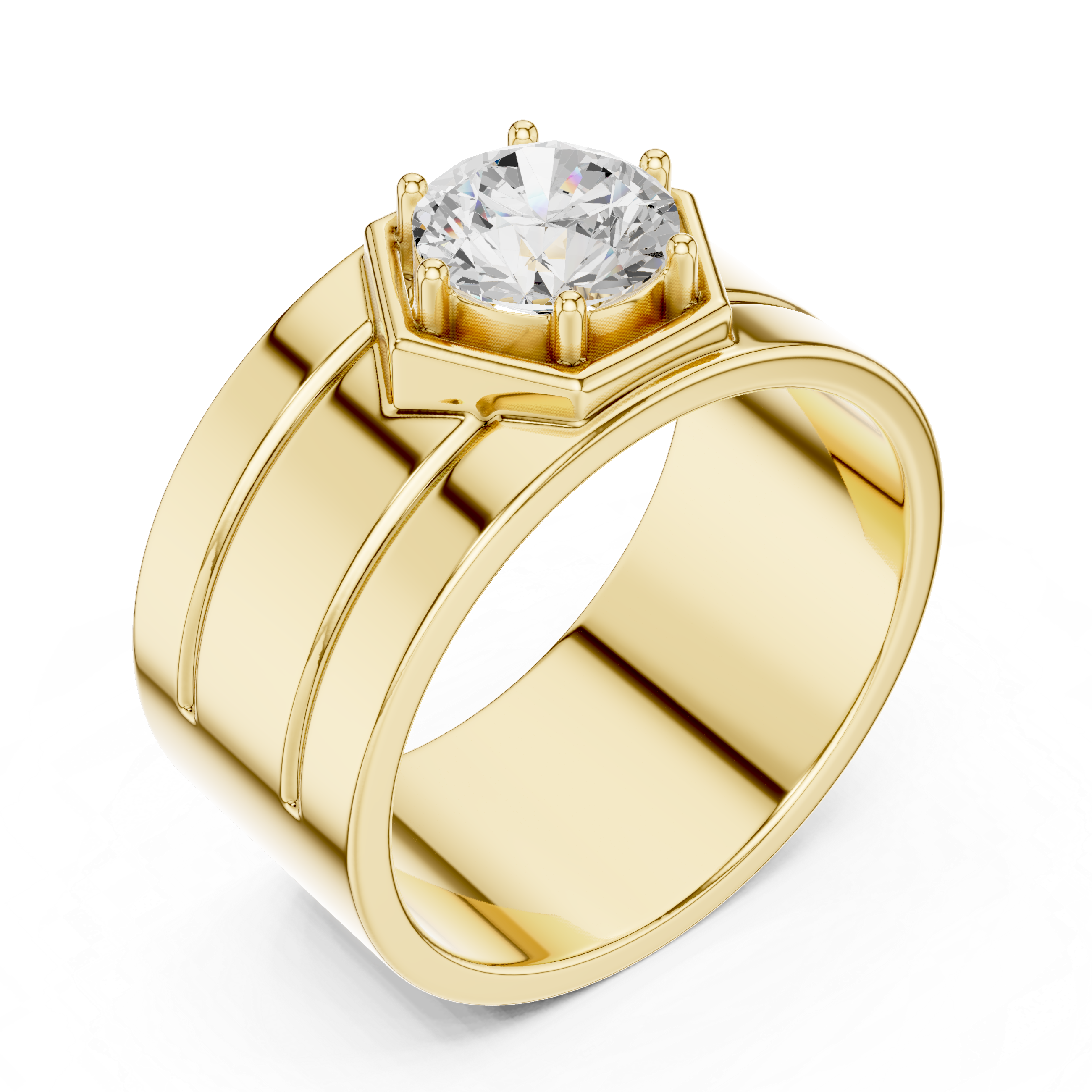 1.42 CT Round Cut Hexagon Halo Men's Diamond Ring