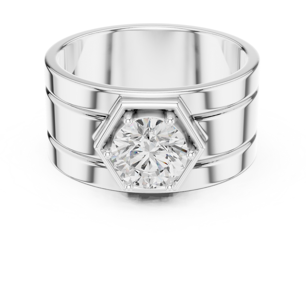1.42 CT Round Cut Hexagon Halo Men's Diamond Ring