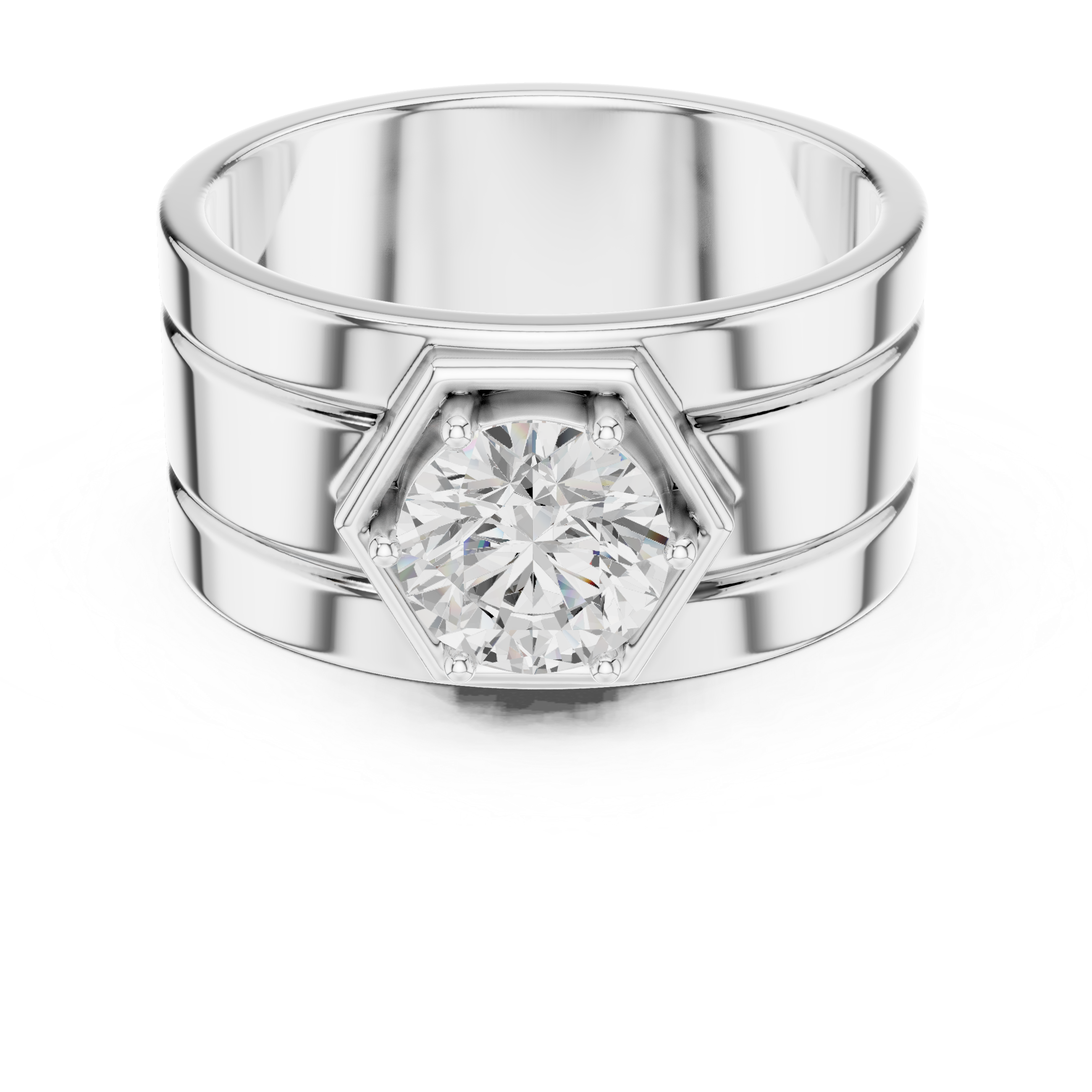 1.42 CT Round Cut Hexagon Halo Men's Diamond Ring