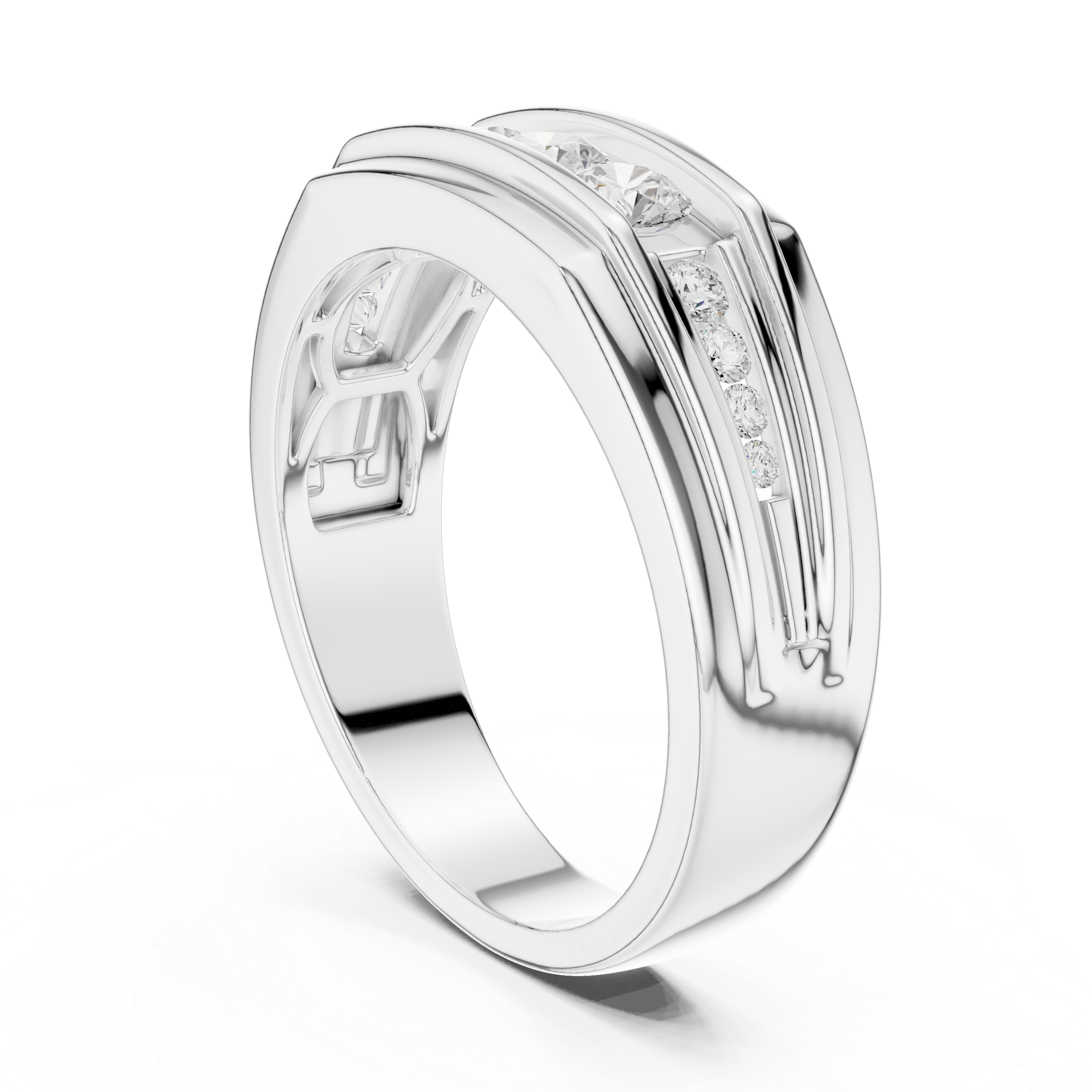 0.59 CT Three Stone Diamond Men's Wedding Ring