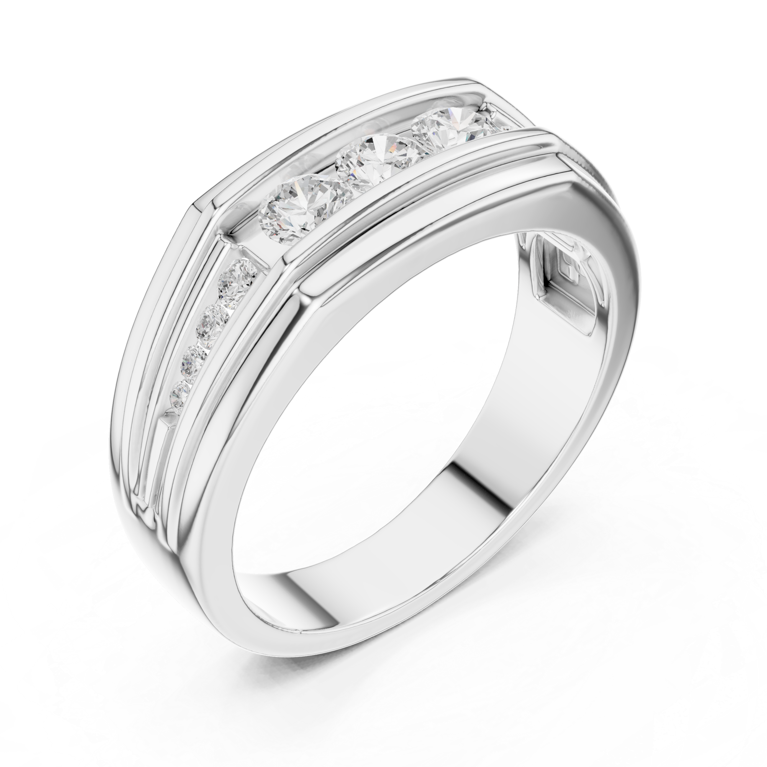 0.59 CT Three Stone Diamond Men's Wedding Ring