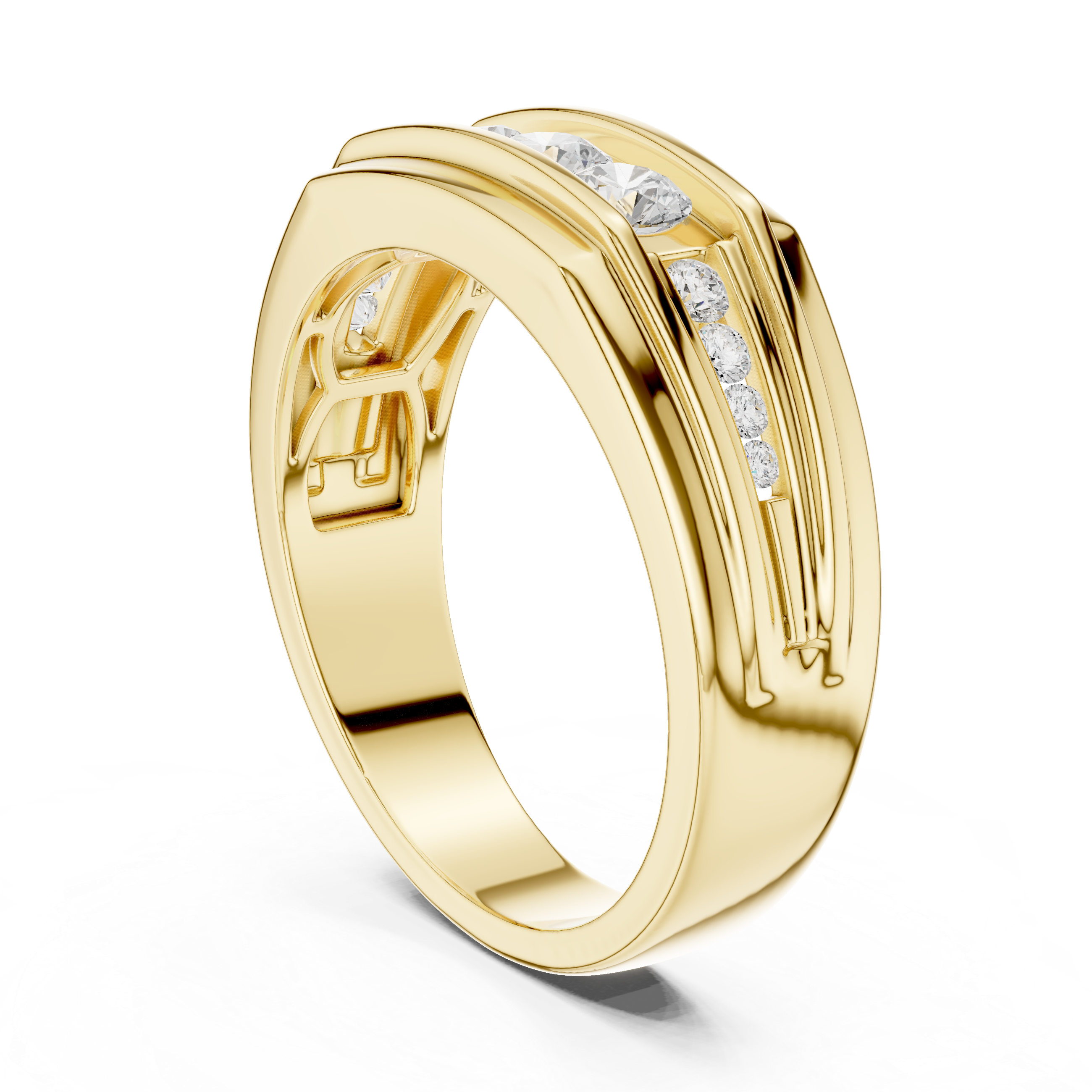 0.59 CT Three Stone Diamond Men's Wedding Ring