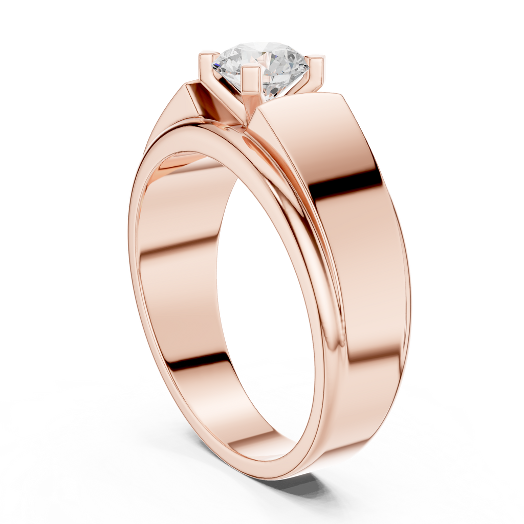 0.75 CT Round Diamond Two-Tone Textured Solitaire Men's Ring