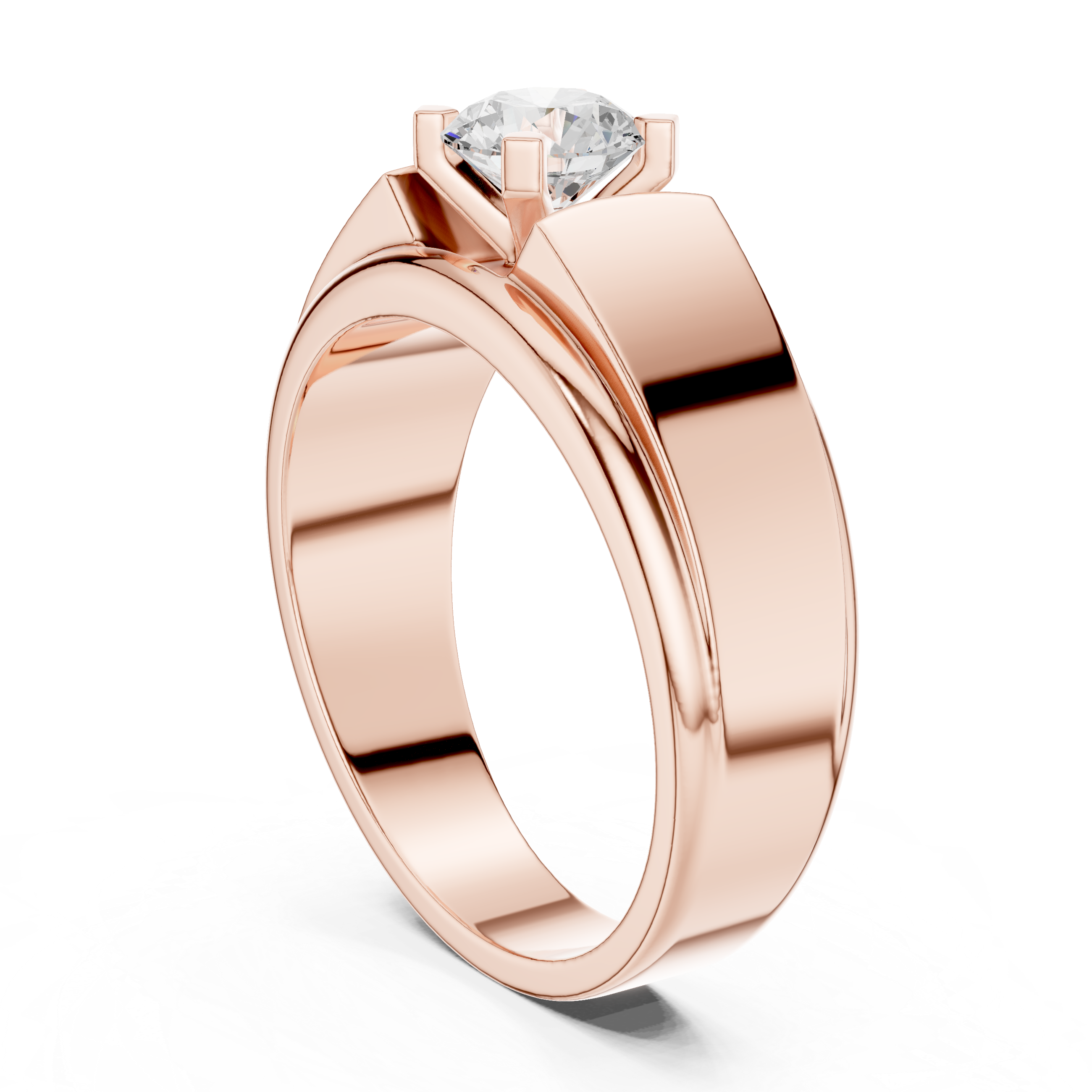 0.75 CT Round Diamond Two-Tone Textured Solitaire Men's Ring