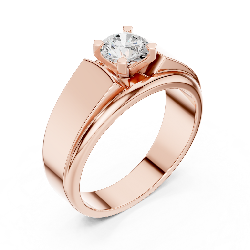 0.75 CT Round Diamond Two-Tone Textured Solitaire Men's Ring