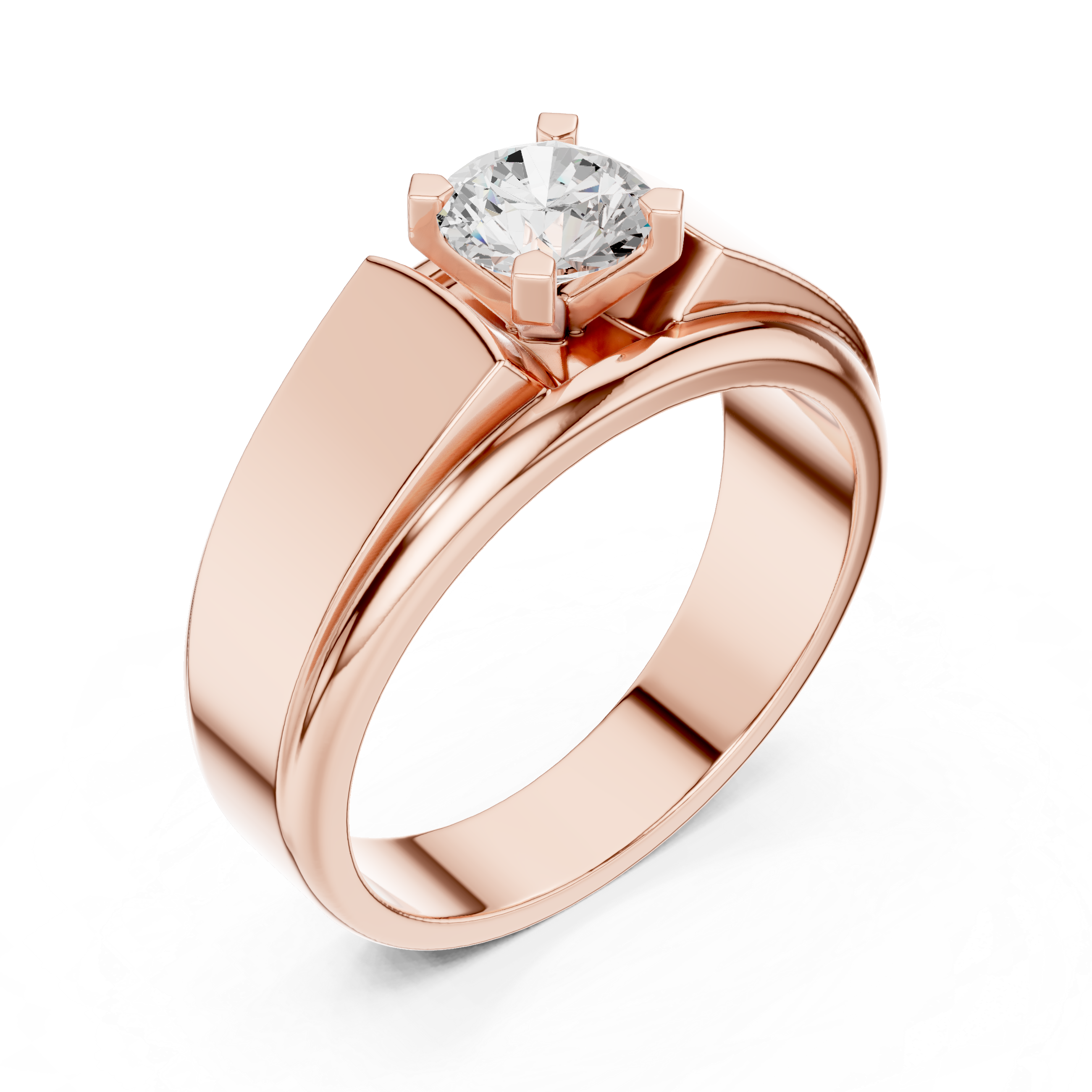 0.75 CT Round Diamond Two-Tone Textured Solitaire Men's Ring
