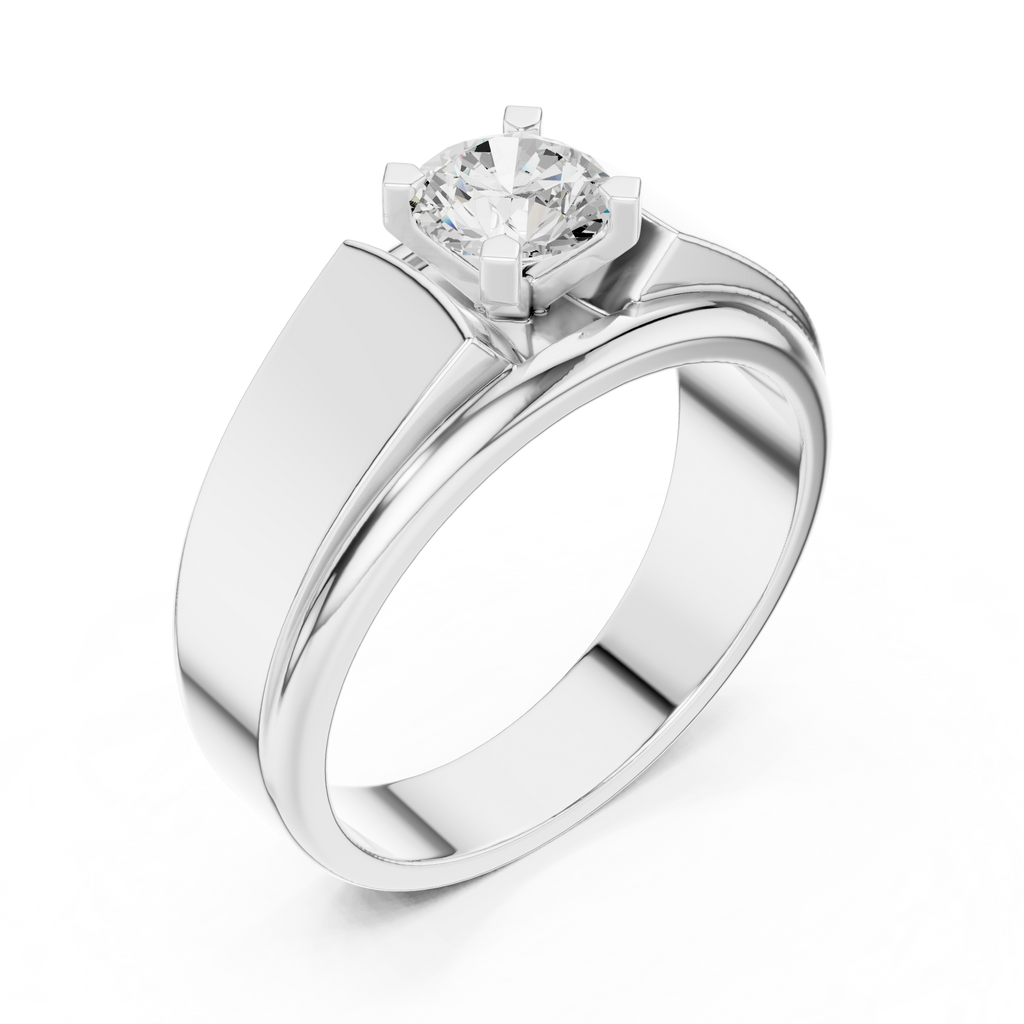 0.75 CT Round Diamond Two-Tone Textured Solitaire Men's Ring