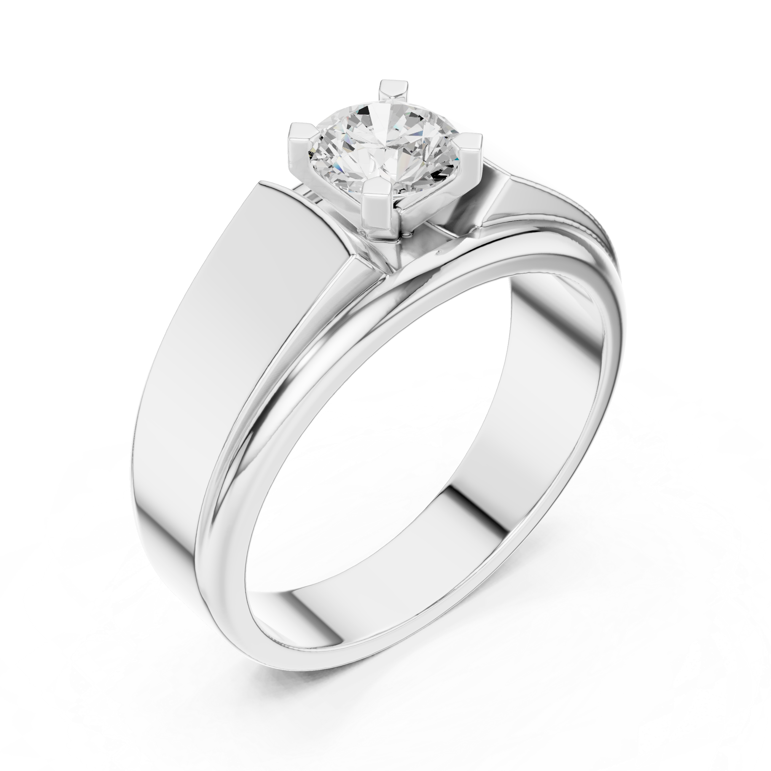 0.75 CT Round Diamond Two-Tone Textured Solitaire Men's Ring