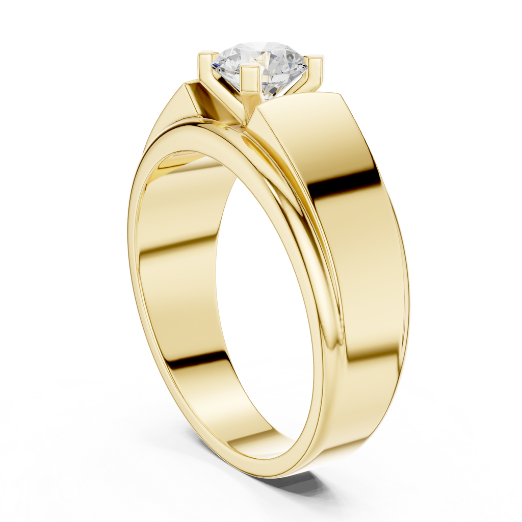 0.75 CT Round Diamond Two-Tone Textured Solitaire Men's Ring