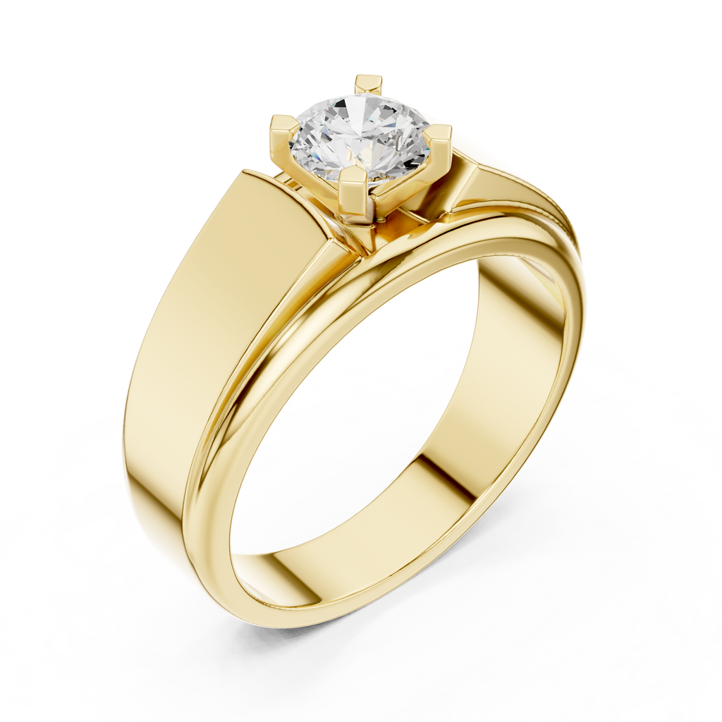 0.75 CT Round Diamond Two-Tone Textured Solitaire Men's Ring