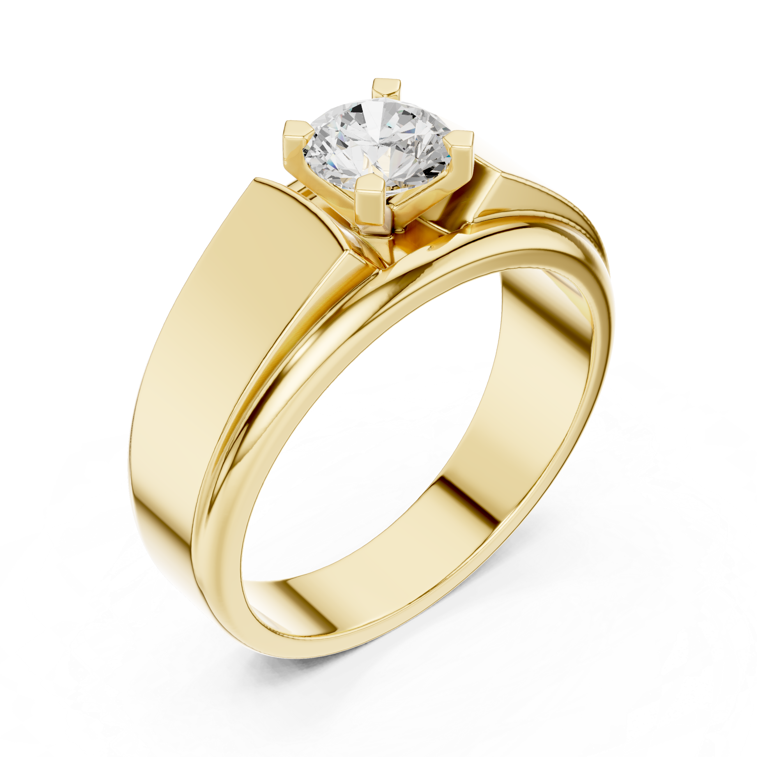 0.75 CT Round Diamond Two-Tone Textured Solitaire Men's Ring