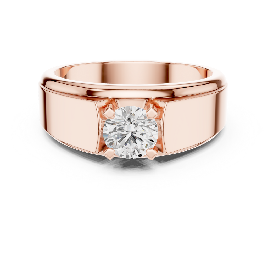0.75 CT Round Diamond Two-Tone Textured Solitaire Men's Ring